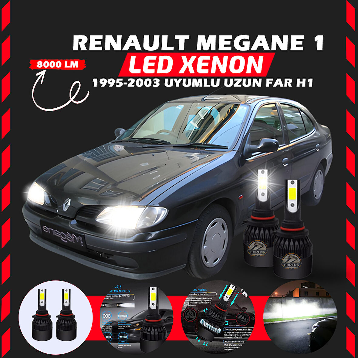 Renault Megane 1 1995-2003 Uzun Far Uyumlu Şimşek Etkili Led Xenon Light Series H1