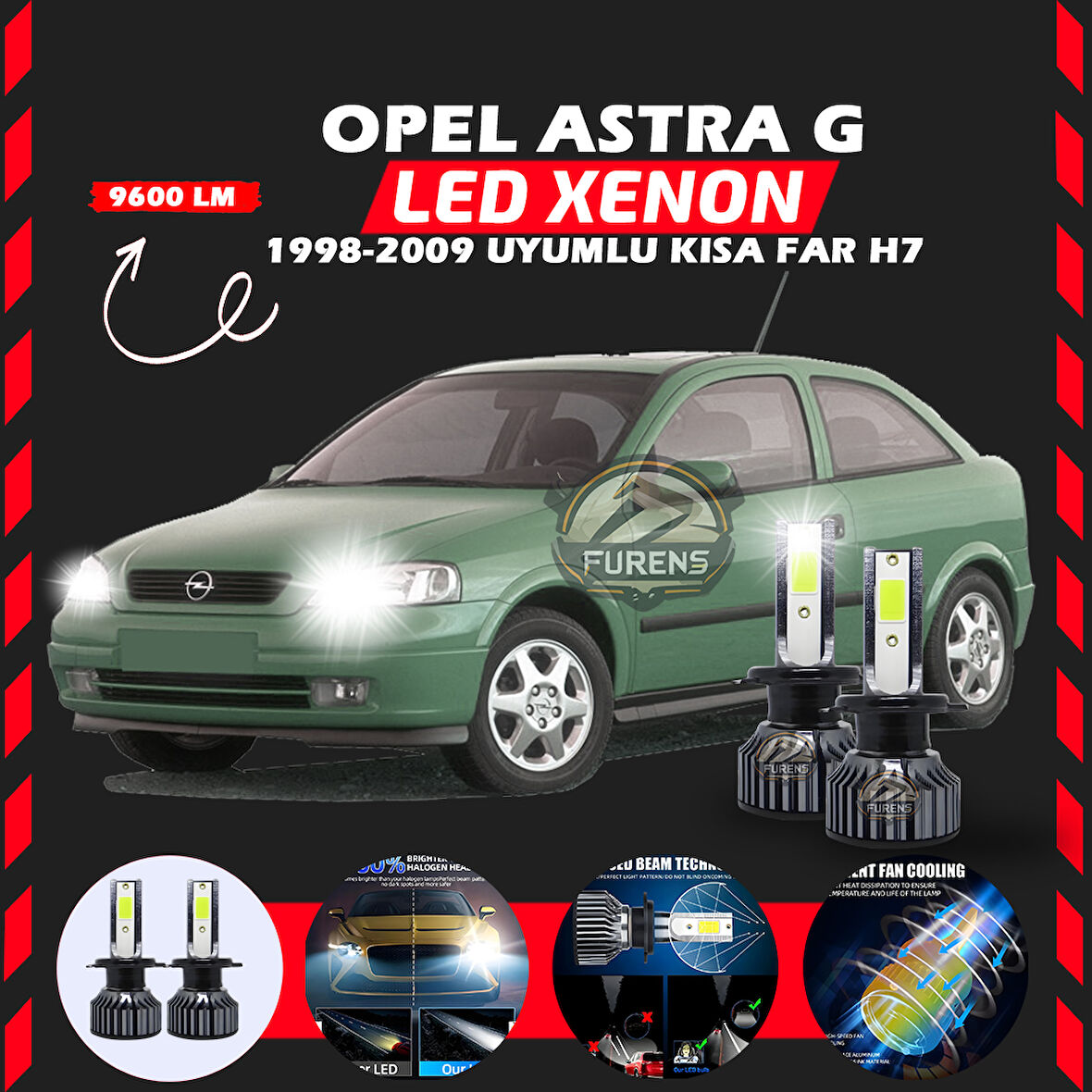 Opel Astra G 1998-2009 Kısa Far Uyumlu Şimşek Etkili Led Xenon Pro Series H7