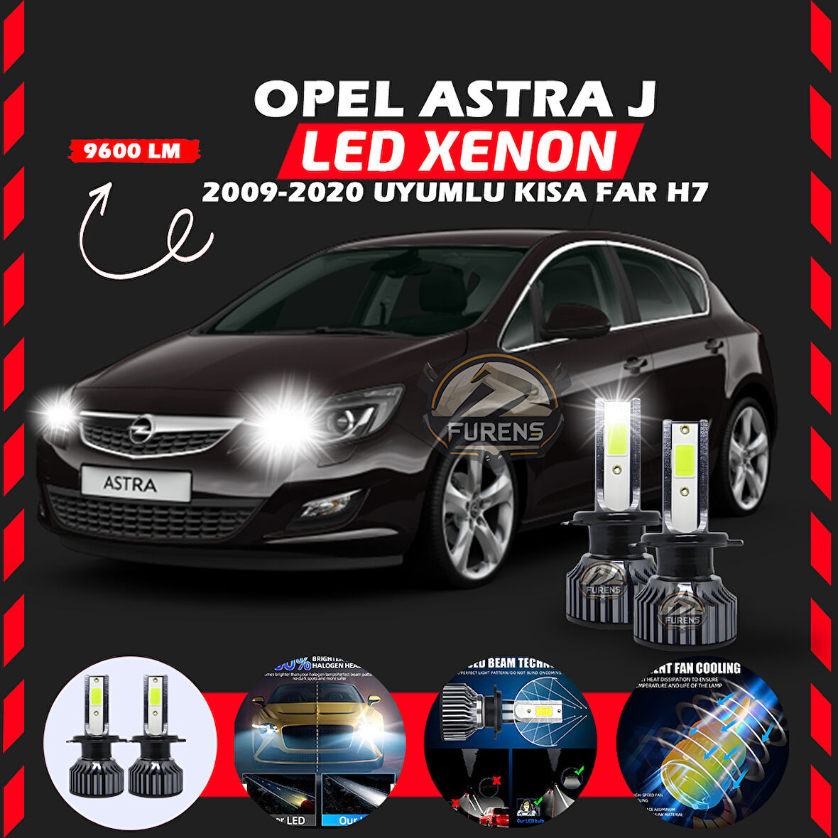 Opel Astra J 2009-2020 Kısa Far Uyumlu Şimşek Etkili Led Xenon Pro Series H7