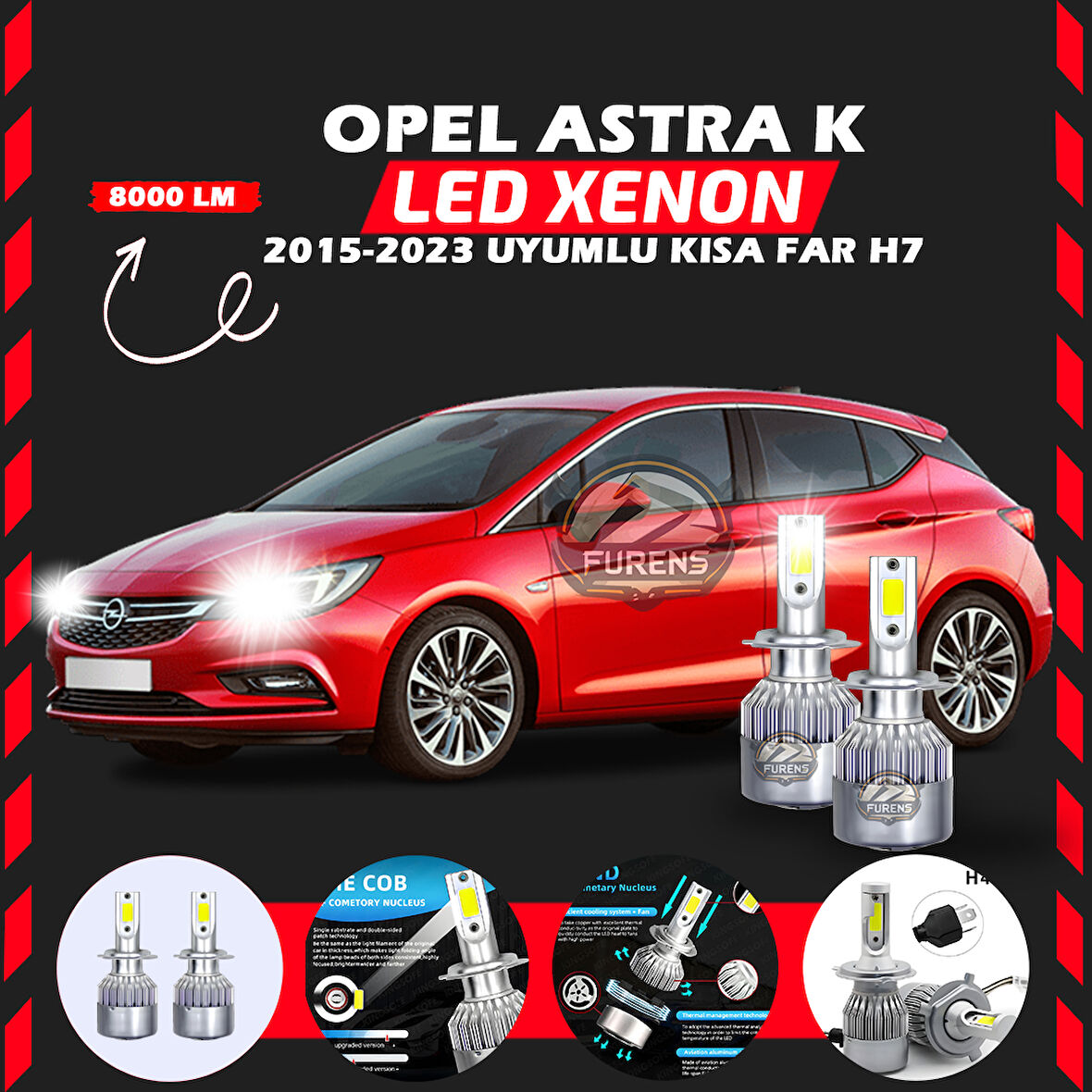Opel Astra K 2015-2023 Kısa Far Uyumlu Şimşek Etkili Led Xenon Performance Series H7