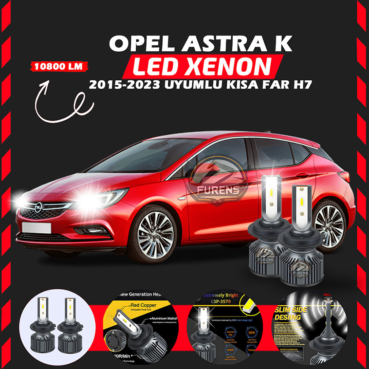 Opel Astra K 2015-2023 Kısa Far Uyumlu Şimşek Etkili Led Xenon Premium Series H7