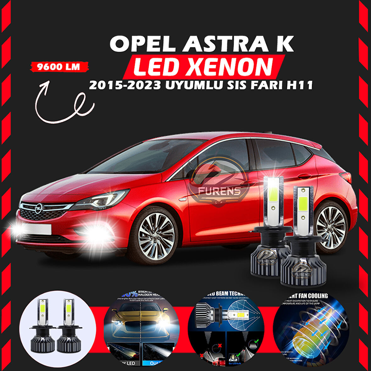 Opel Astra K 2015-2023 Sis Farı Uyumlu Şimşek Etkili Led Xenon Pro Series H11