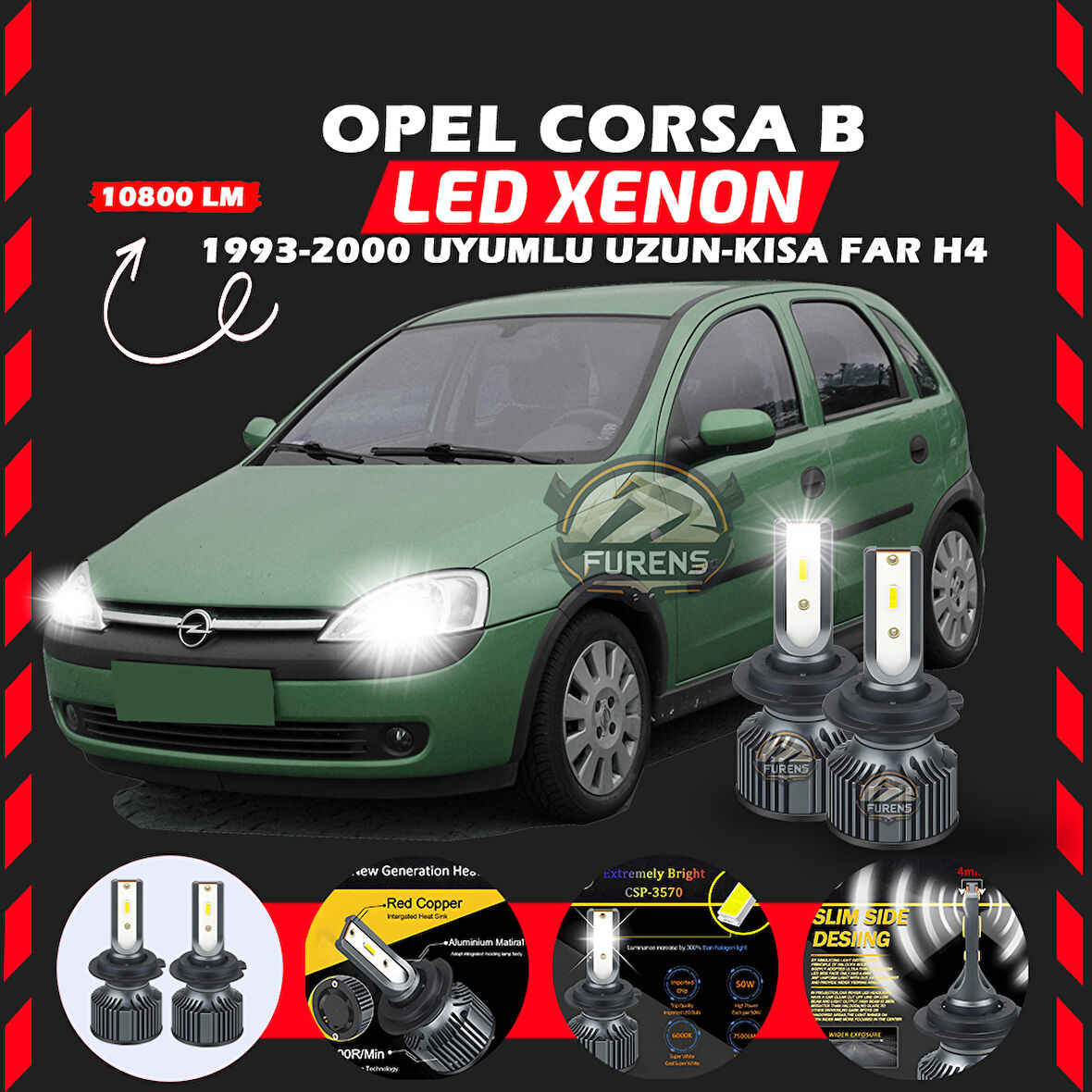 Opel Corsa B 1993-2000 Uzun - Kısa Uyumlu Şimşek Etkili Led Xenon Premium Series H4