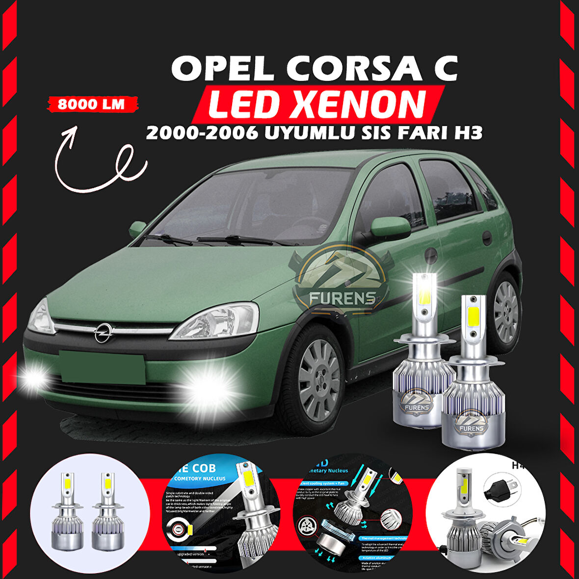 Opel Corsa C 2000-2006 Sis Farı Uyumlu Şimşek Etkili Led Xenon Performance Series H3