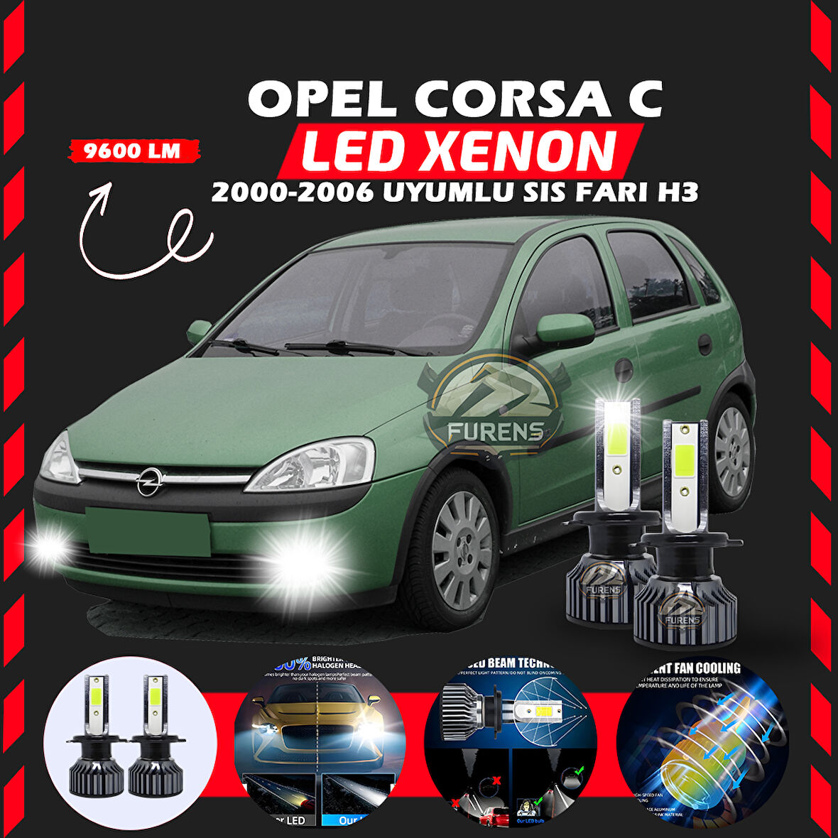 Opel Corsa C 2000-2006 Sis Farı Uyumlu Şimşek Etkili Led Xenon Pro Series H3