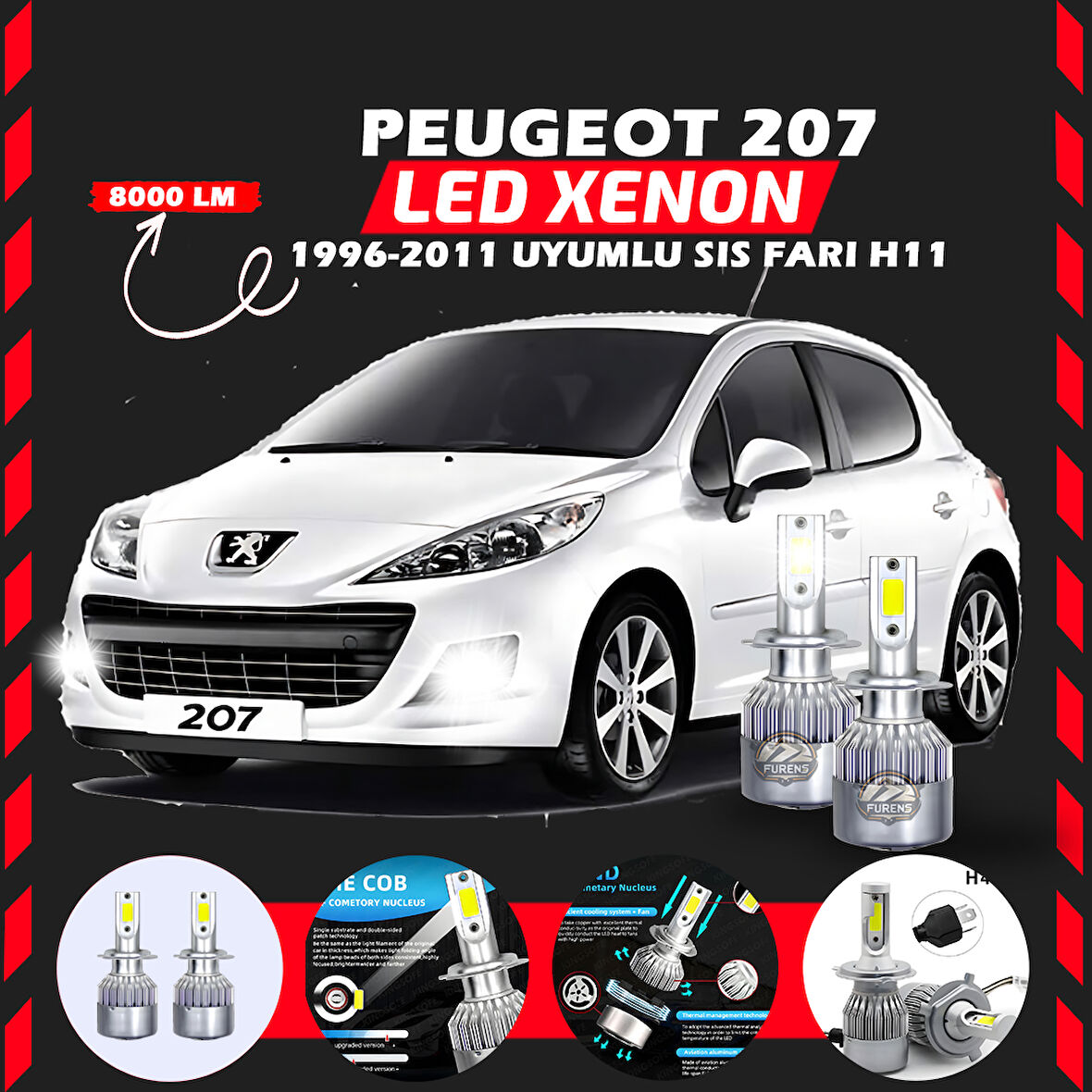 Peugeot 207 1996-2011 Sis Farı Uyumlu Şimşek Etkili Led Xenon Performance Series H11