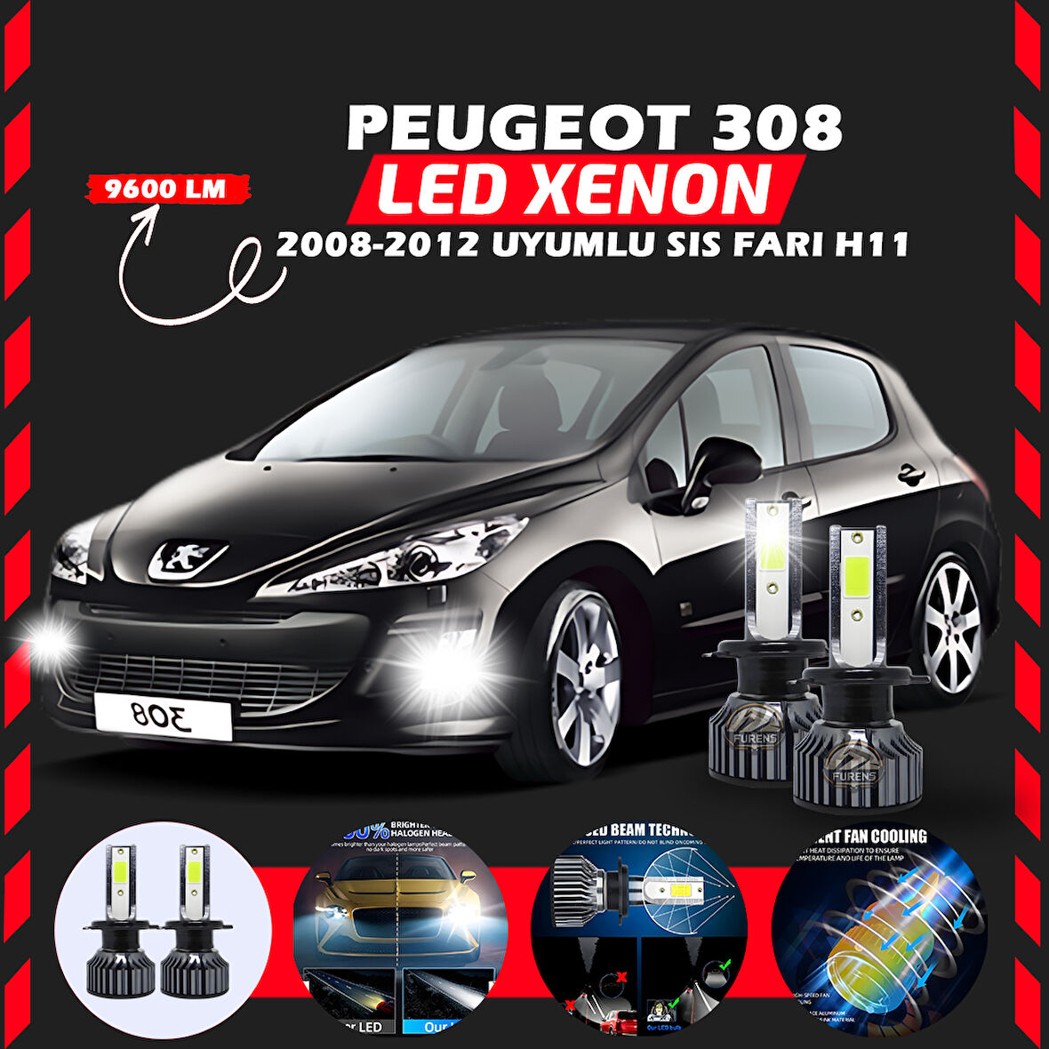 Peugeot 308 2008-2012 Sis Farı Uyumlu Şimşek Etkili Led Xenon Pro Series H1