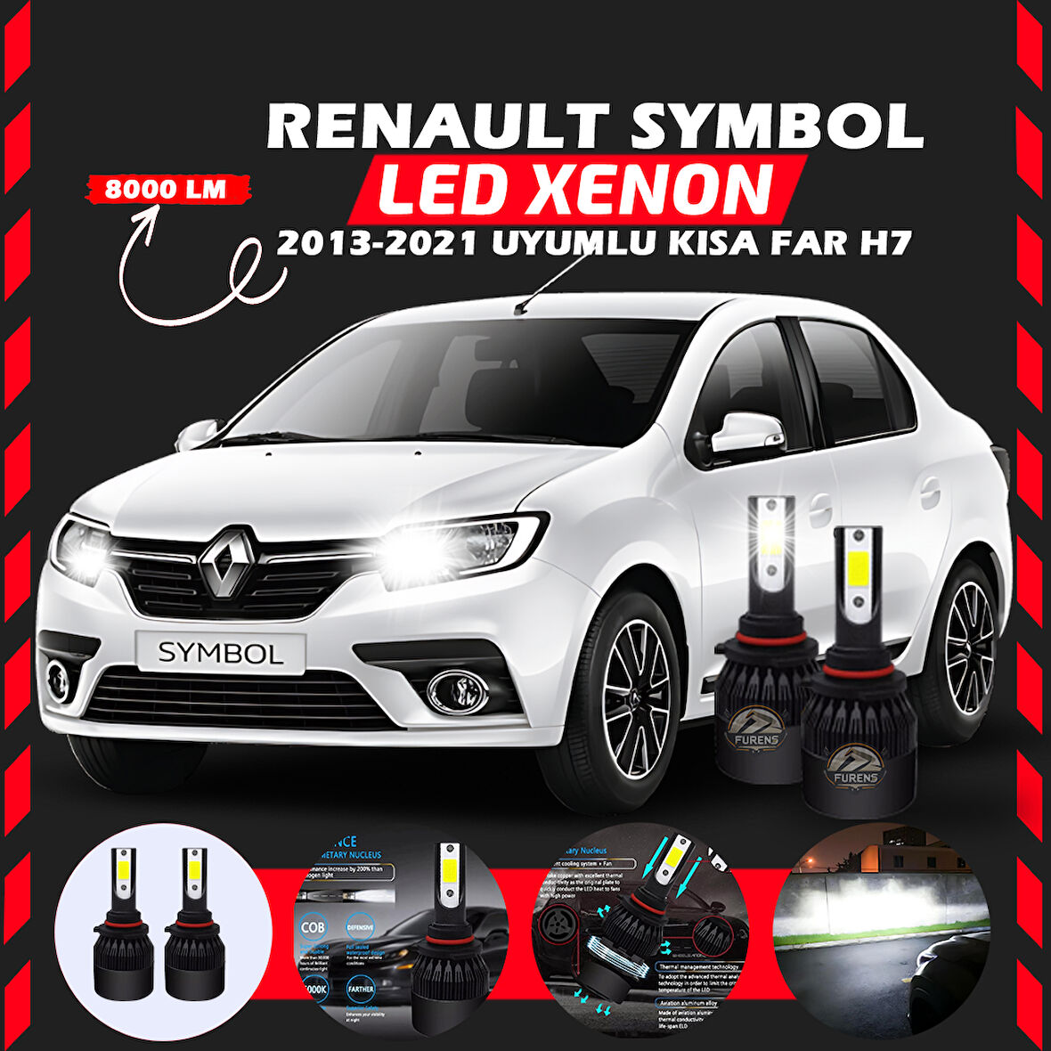 Renault Symbol 2013-2021 Kısa Far Uyumlu Şimşek Etkili Led Xenon Light Series H7