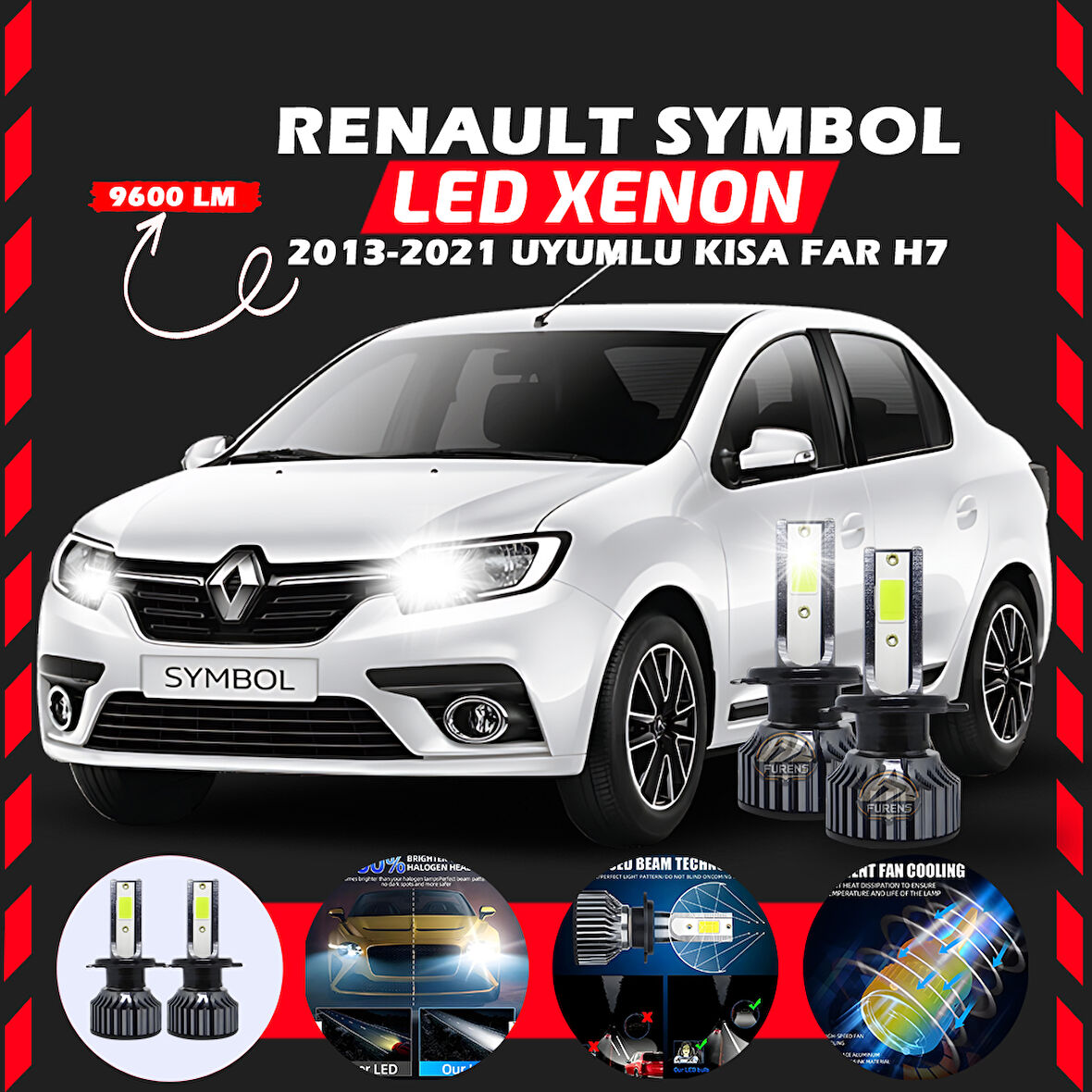 Renault Symbol 2013-2021 Kısa Far Uyumlu Şimşek Etkili Led Xenon Pro Series H7