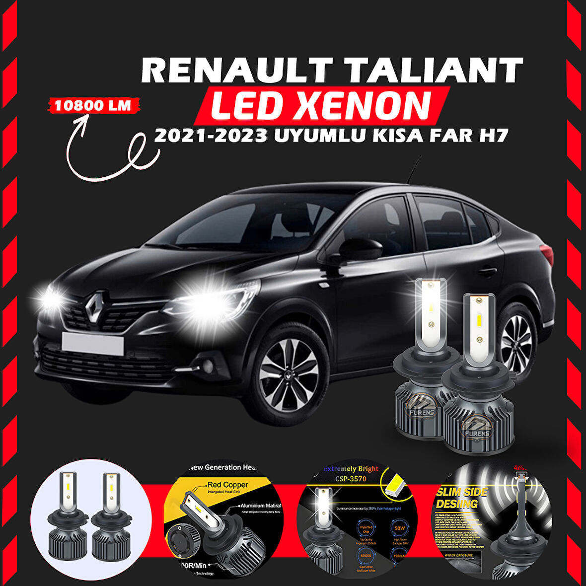 Renault Taliant 2021-2023 Kısa Far Uyumlu Şimşek Etkili Led Xenon Premium Series H7