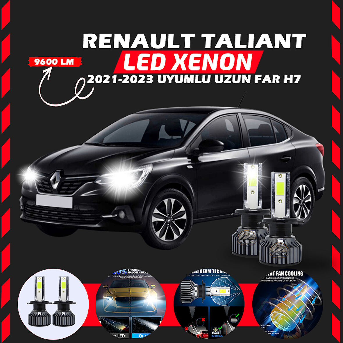 Renault Taliant 2021-2023 Uzun Far Uyumlu Şimşek Etkili Led Xenon Pro Series H7
