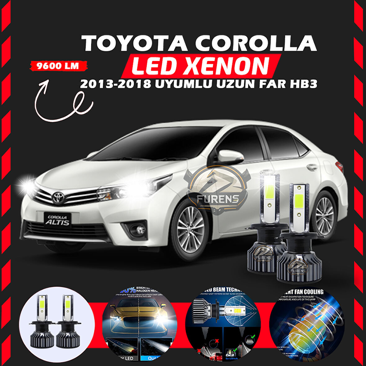Toyota Corolla 2013-2018 Uzun Far Uyumlu Şimşek Etkili Led Xenon Pro Series HB3