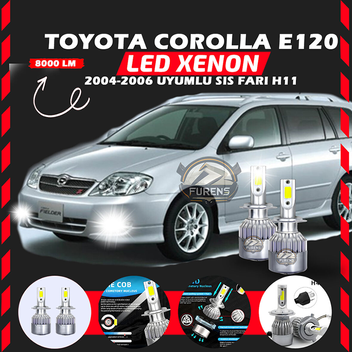 Toyota Corolla E120 2004-2006 Sis Farı Uyumlu Şimşek Etkili Led Xenon Performance Series H11