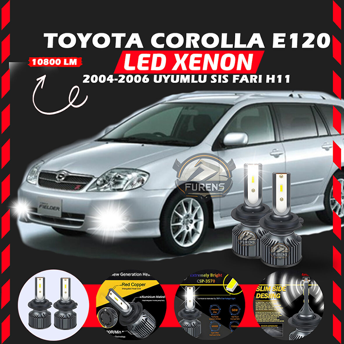 Toyota Corolla E120 2004-2006 Sis Farı Uyumlu Şimşek Etkili Led Xenon Premium Series H11