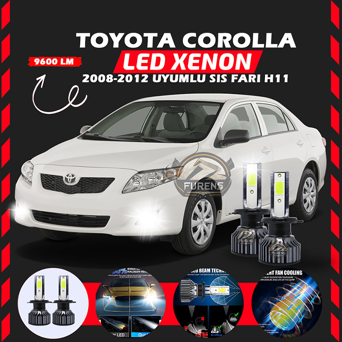 Toyota Corolla 2008-2012 Sis FarI Uyumlu Şimşek Etkili Led Xenon Pro Series H11