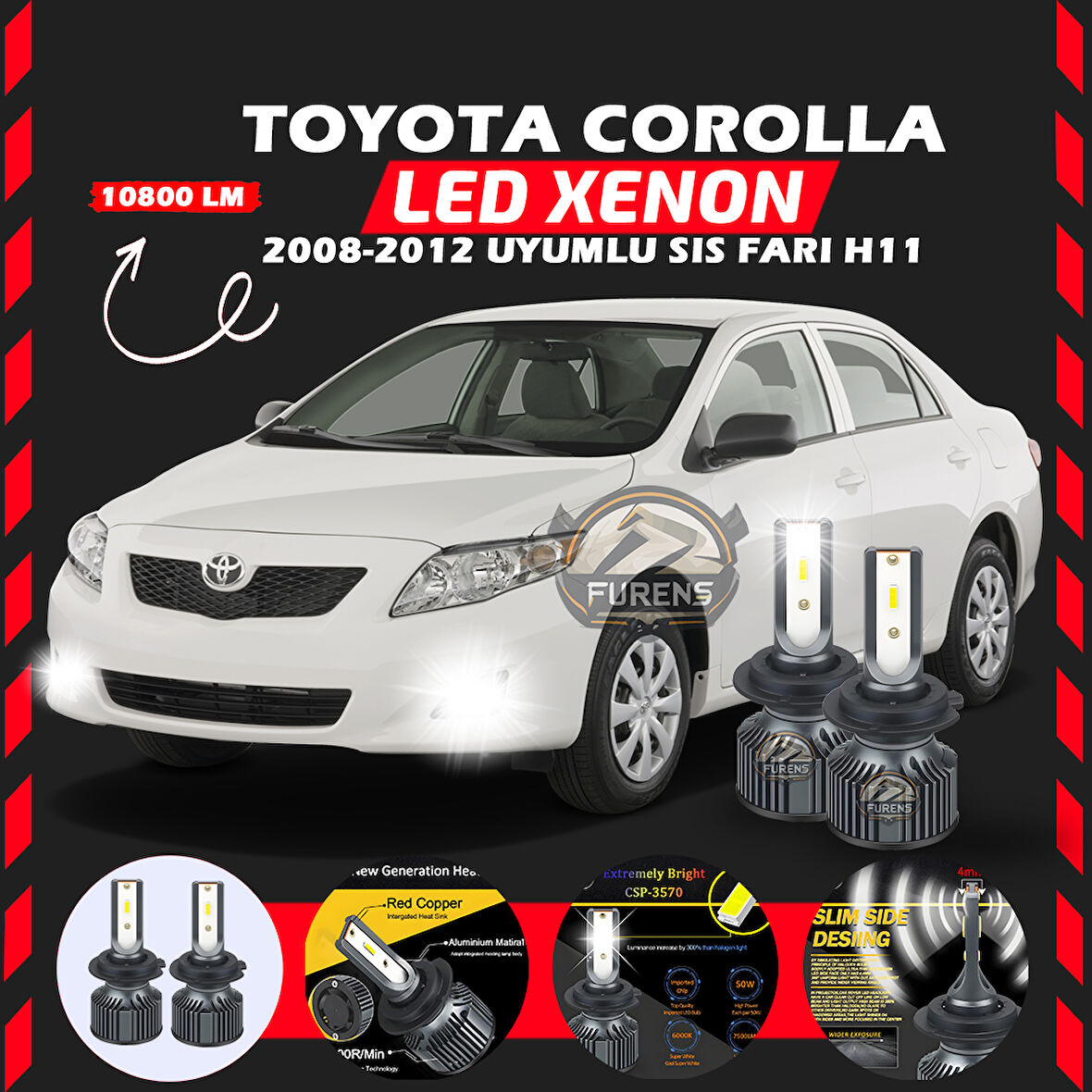 Toyota Corolla 2008-2012 Sis FarI Uyumlu Şimşek Etkili Led Xenon Premium Series H11