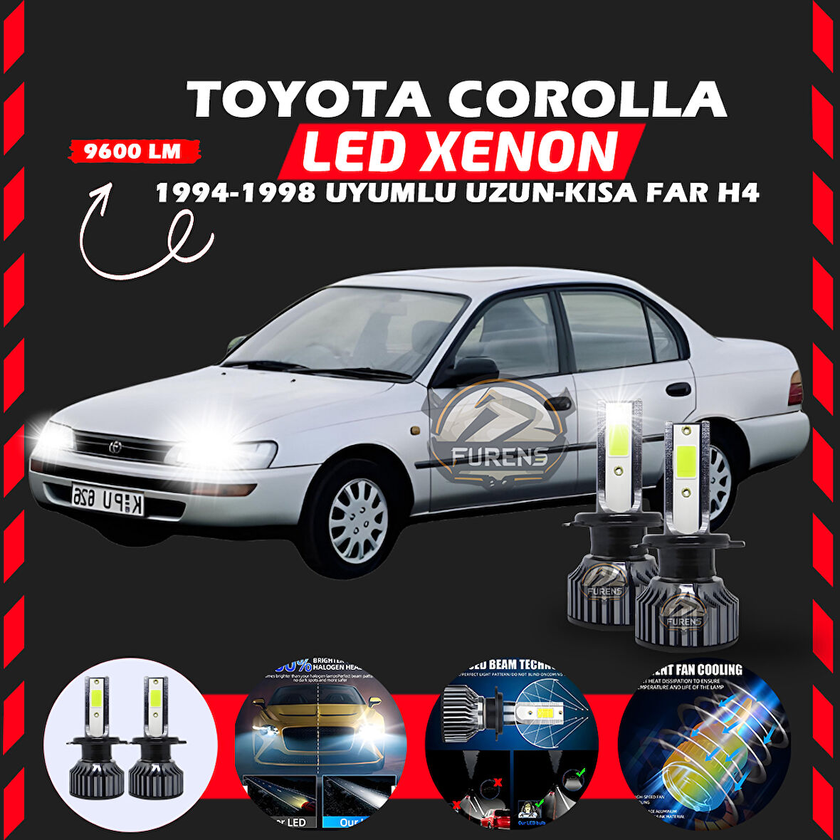 Toyota Corolla Efsane Kasa Uzun Kısa Far Uyumlu Şimşek Etkili Led Xenon Pro Series H4