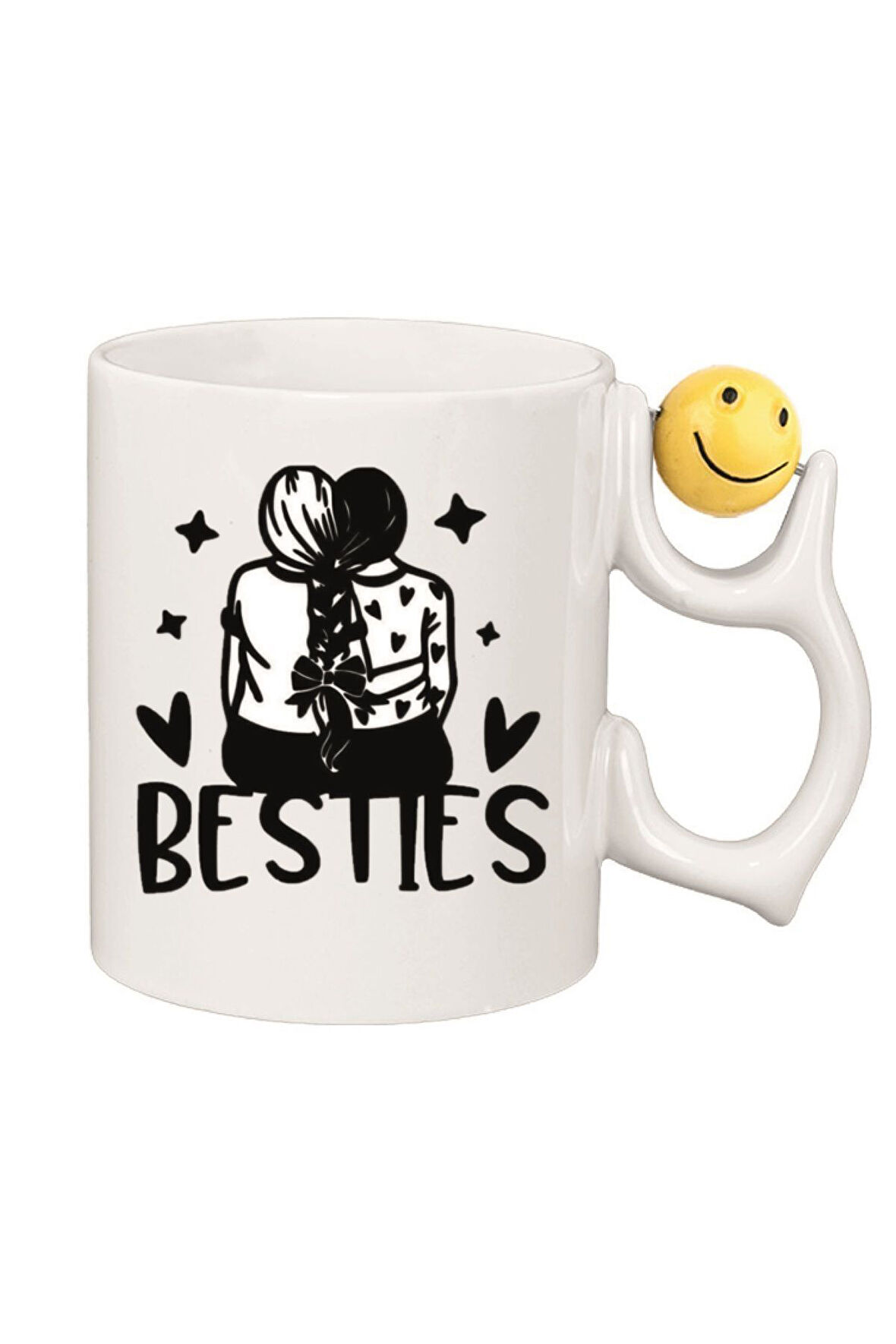 Besties Arkadaş Emoji Ve Kalp Kulplu Özel Süblimasyon Kaliteli Baskılı Porselen Kupa Bardak Emoji Kulp