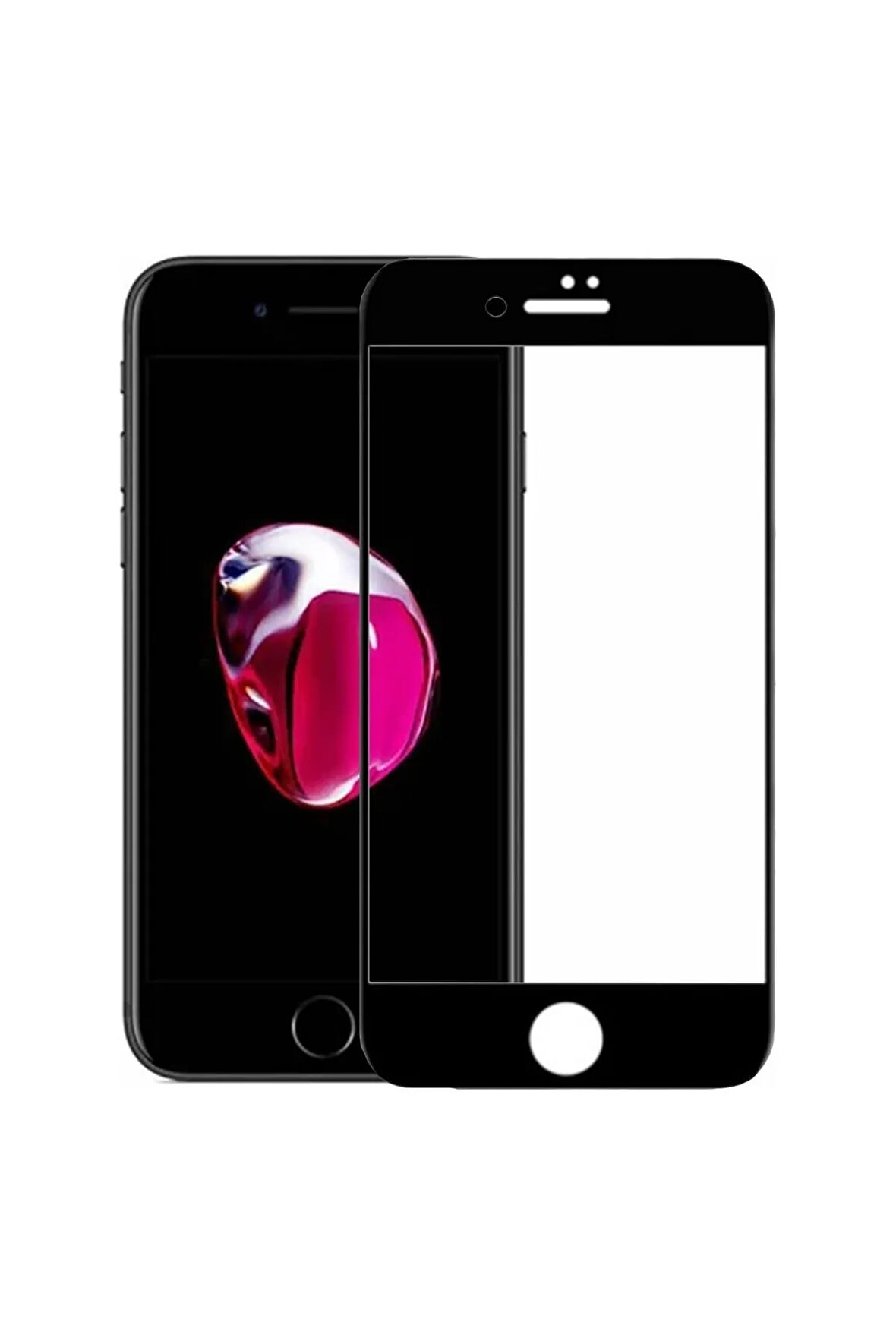 Iphone 7 Uyumlu  Kırılmaz Cam Tam Kaplayan Ekran Koruyucu - Siyah