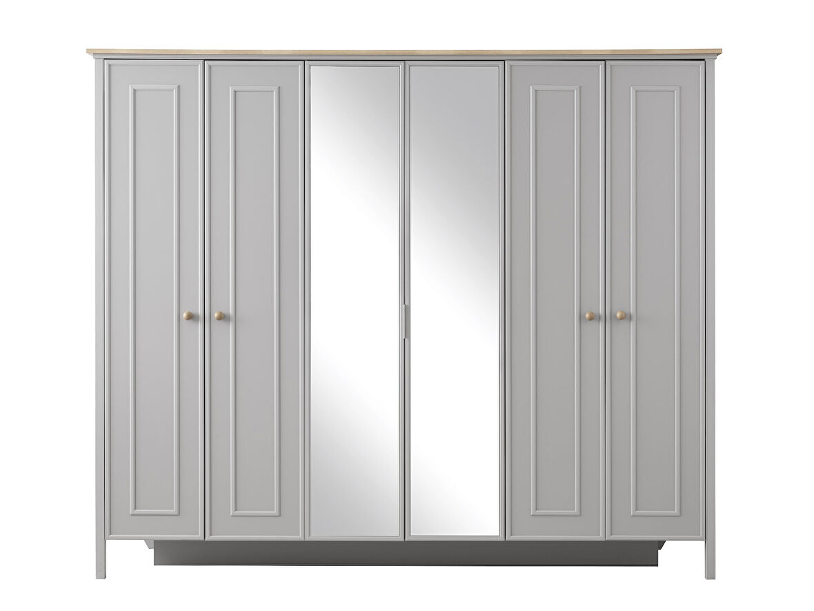Yakamoz 6 Kapaklı Aynalı Elbise Dolabı Gardrop 253x64x213 