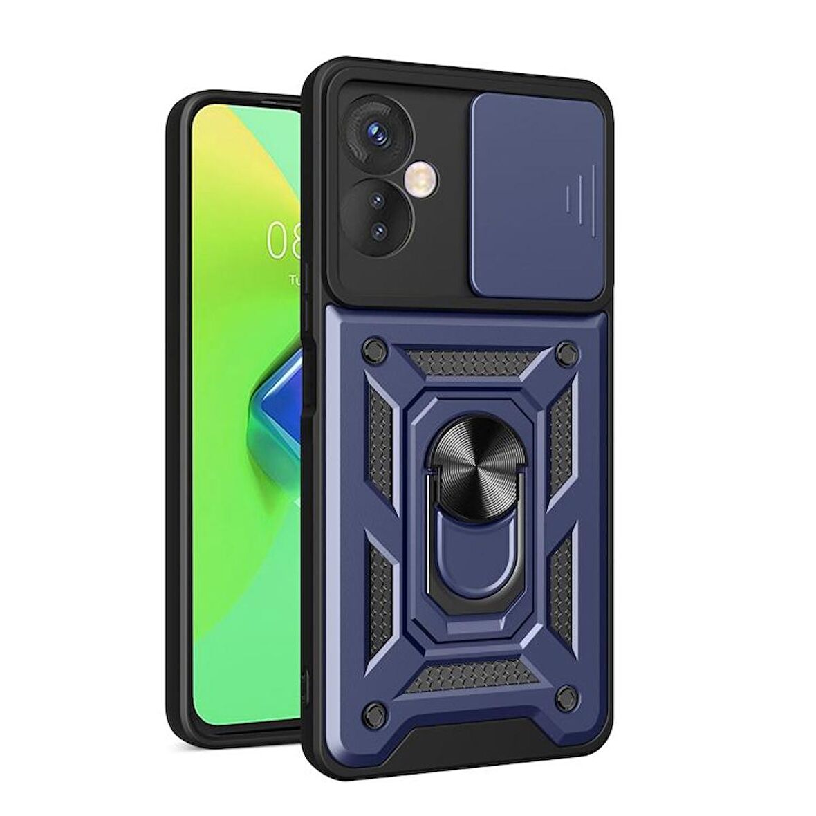 Gpack Tecno Spark 9 Pro Kılıf Sert Silikon Tank Aramid Sürgülü Vega Yüzüklü