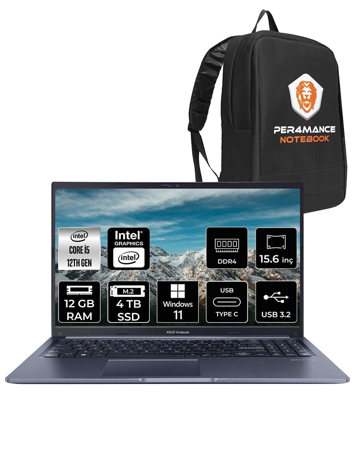 ASUS Vivobook 15 X5102ZA i5 1235U 12GB RAM 4TB SSD 15.6'' FHD W11PRO EJ1644  & PER4 ÇANTA