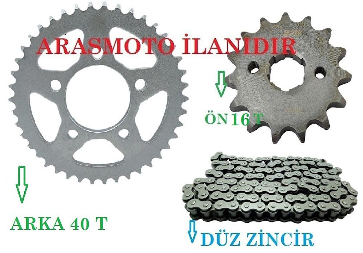 Mondial Drift L 125 Performans Hız Zincir Dişli Seti (Oringsiz Düz Zincir) ARKA 40 Dişli - ÖN 16 Dişli ARASMOTO