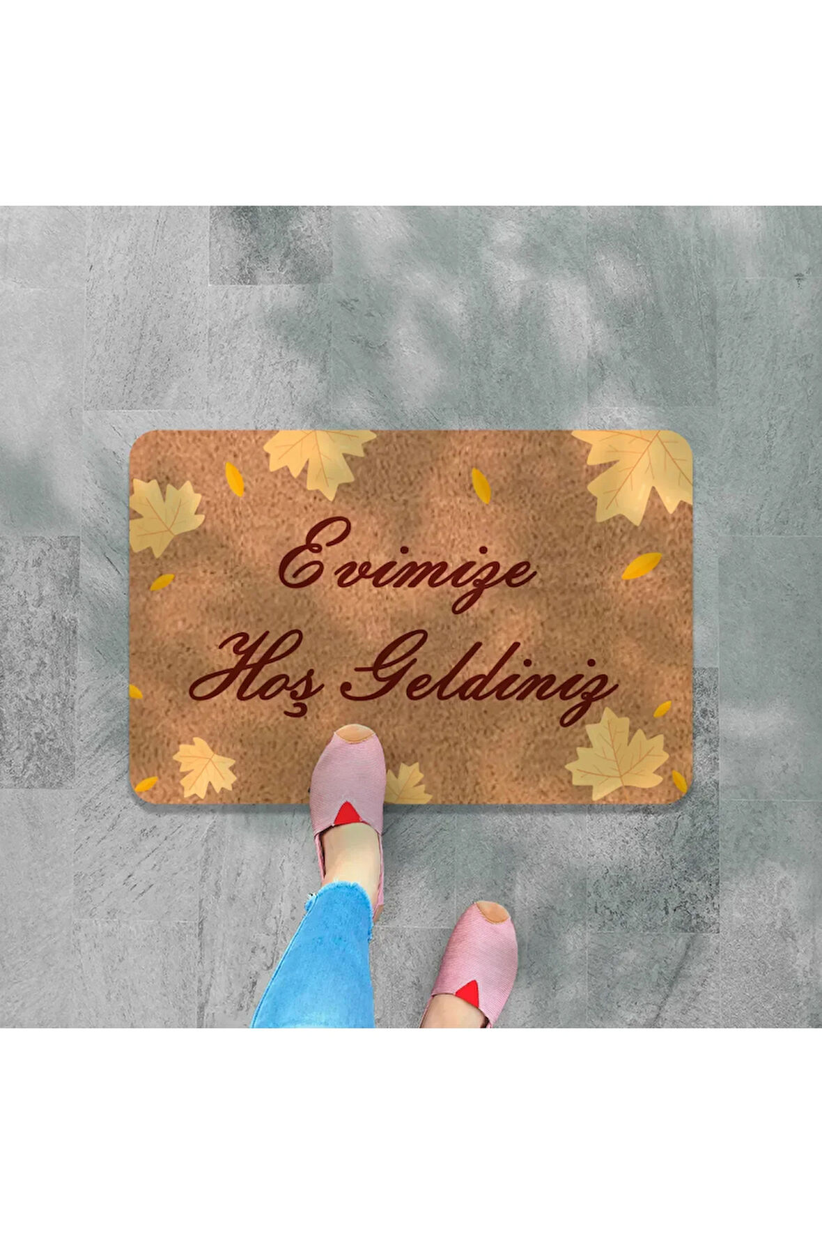 Modern Dijital Baskı - Hoş Geldiniz Yazalı Paspas - Kaymaz Taban Kapı Önü Paspası