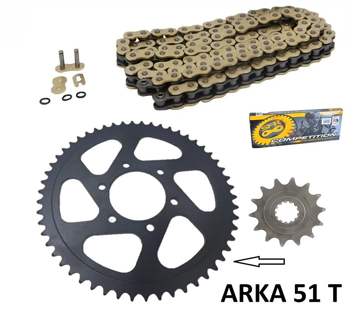 CF MOTO NK 400 ORİNGLİ ZİNCİR DİŞLİ SETİ PERFORMANS ARKA DİŞLİ 51 T SFR GOLD ZİNCİR-ARASMOTO