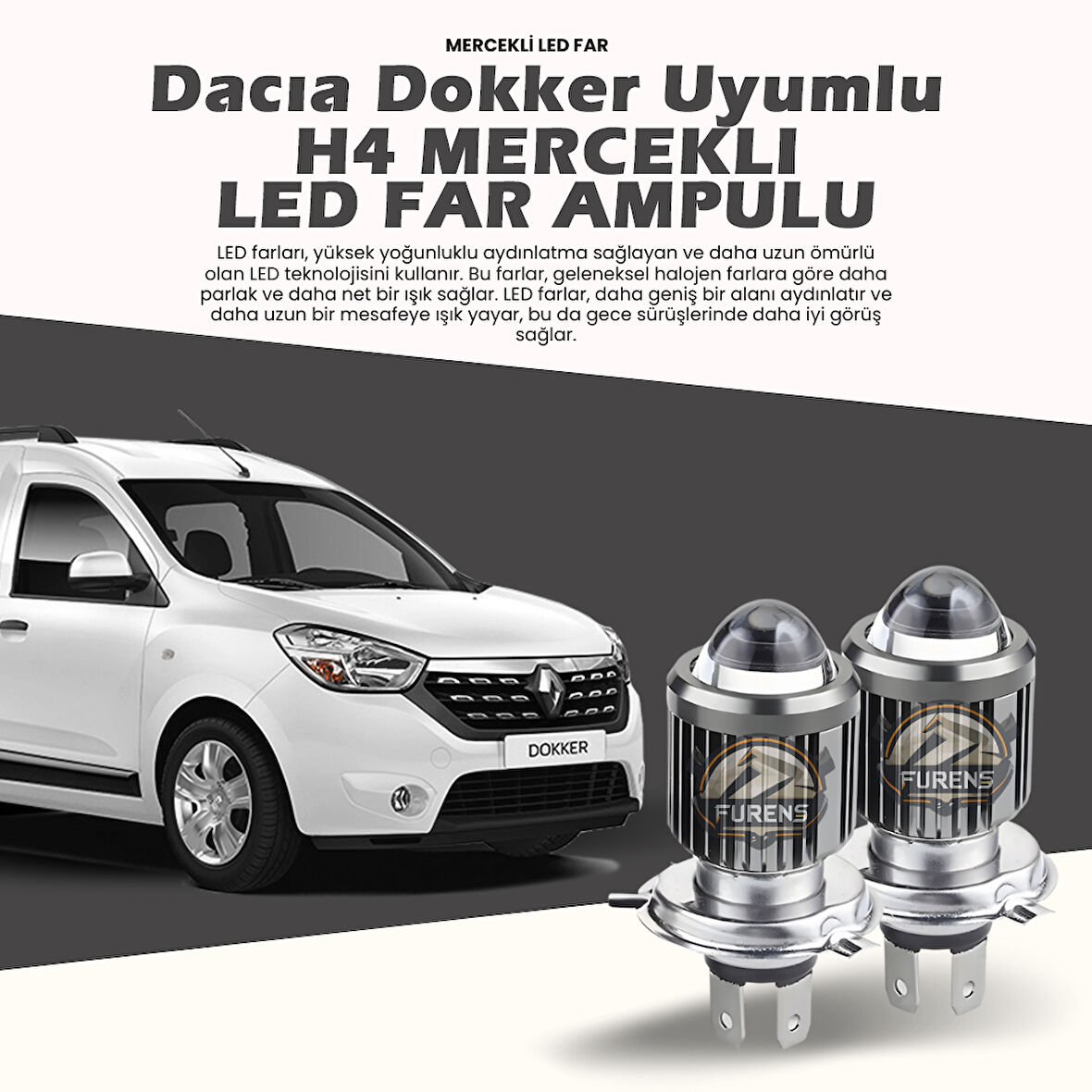 Dacia Dokker Için Uyumlu Şimşek Etkili Mercekler Led Xenon Far Çift Renk