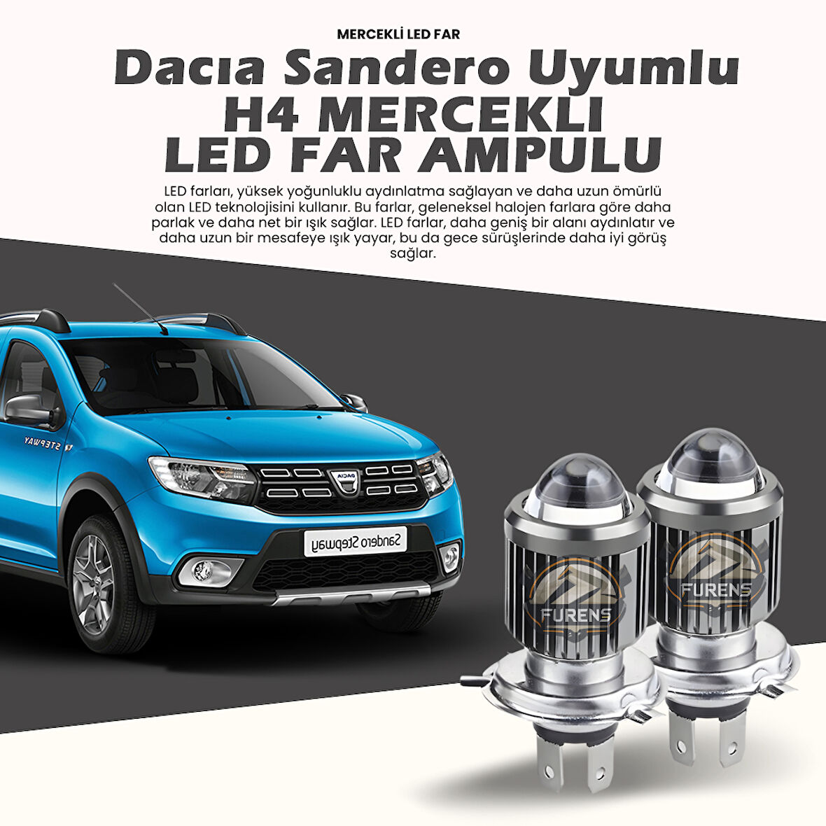 Dacia Sandero Için Uyumlu Şimşek Etkili Mercek Led Xenon Oto Ampulu Çift Renk