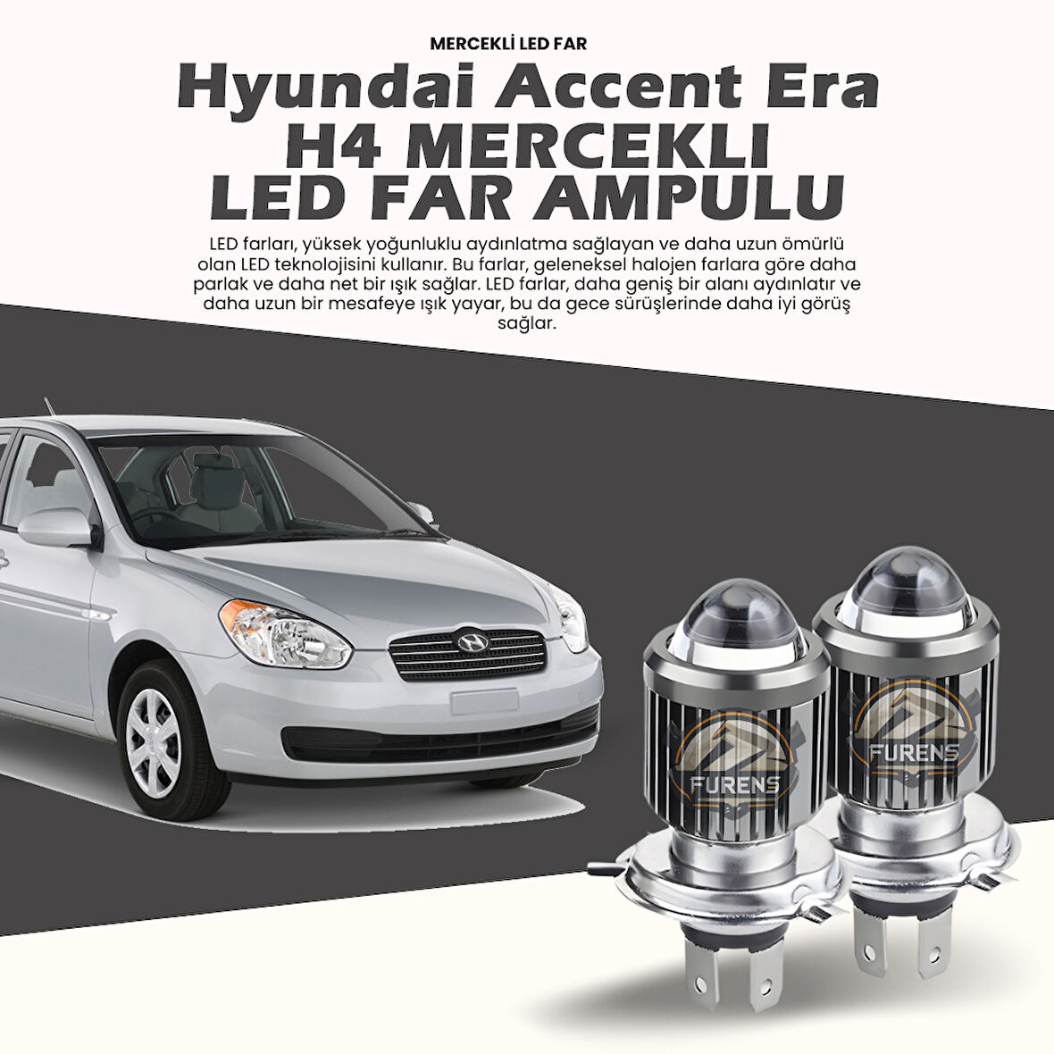 Hyundai Accent Era Mercek Led Xenon Uzun - Kısa Çift Renk Şimşek Etkili