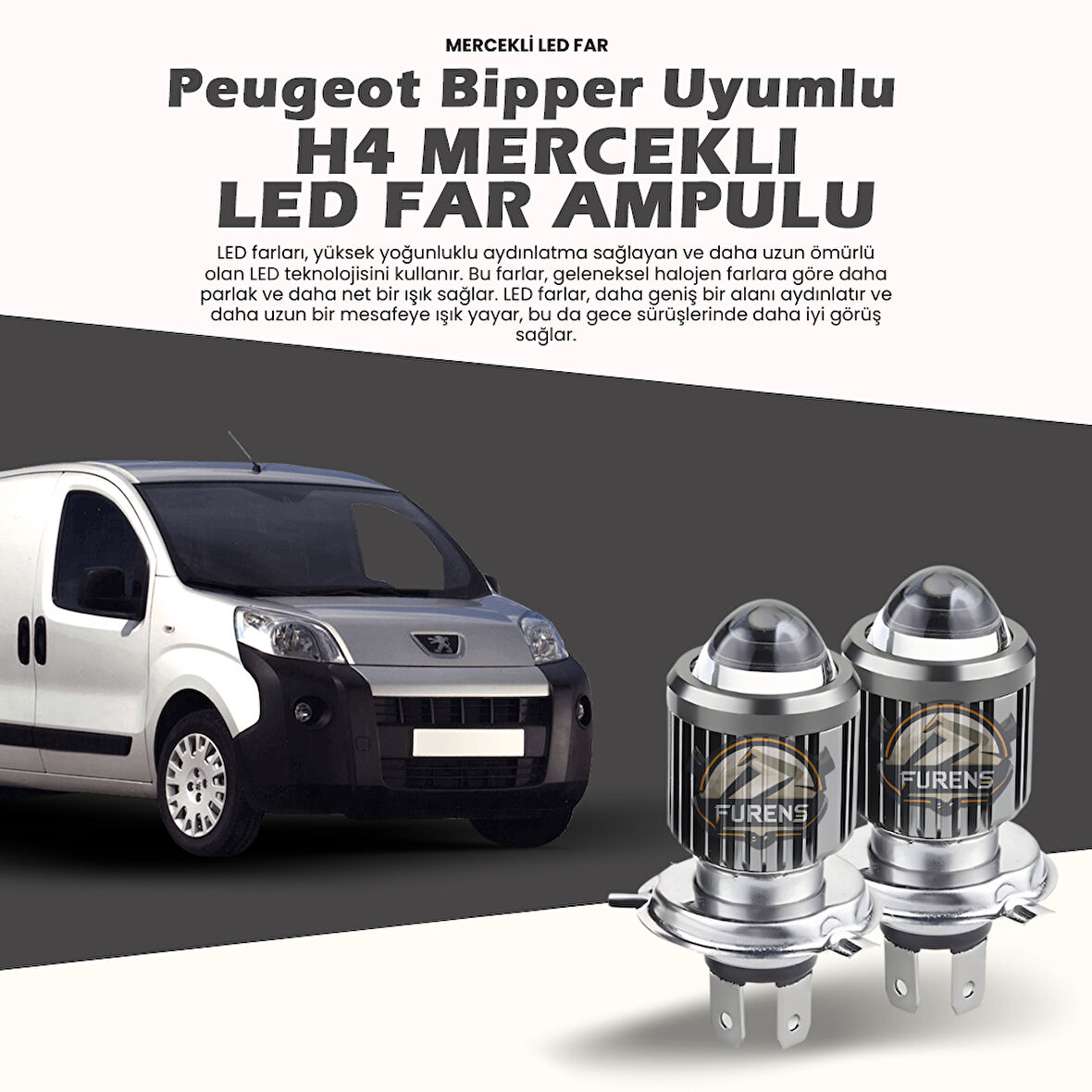 Peugeot Bipper Uyumlu Xenon Mercek Led Uzun - Kısa Çift Renk