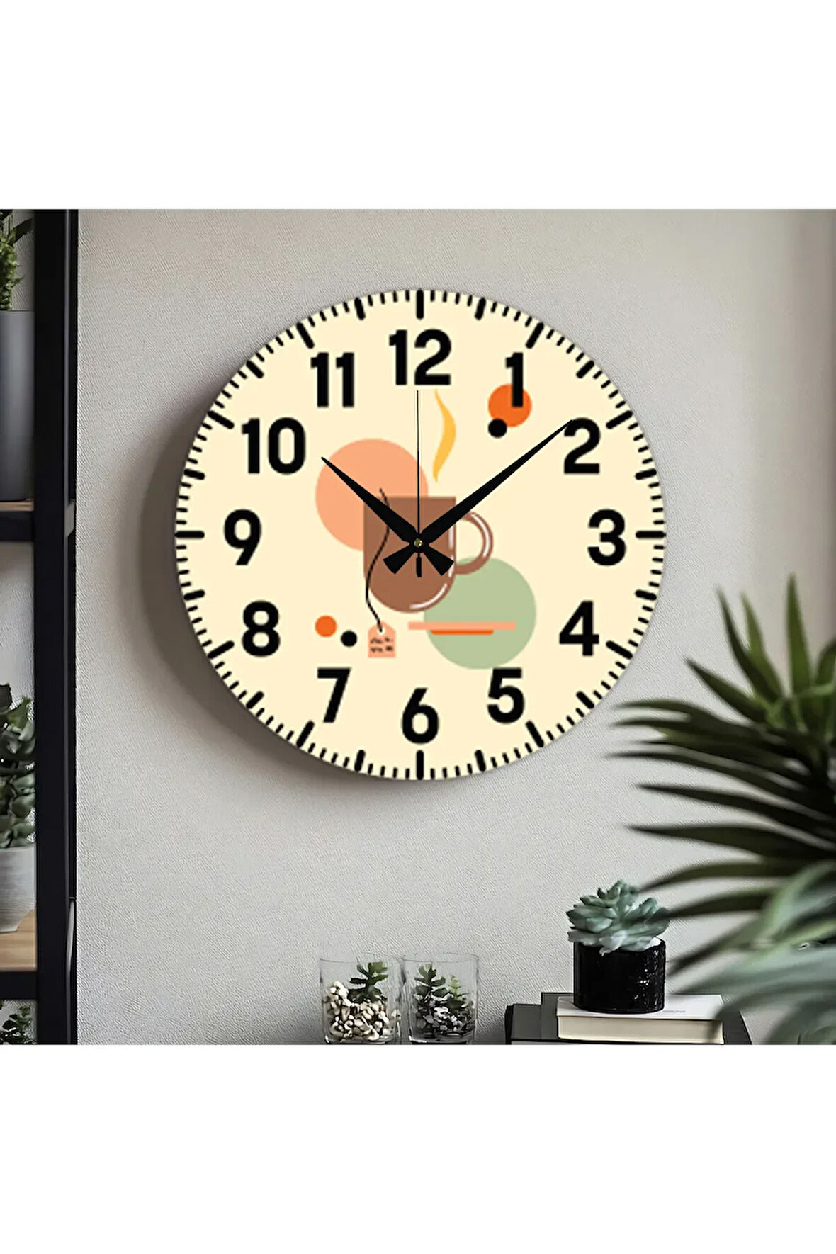 Dekoratif Türkçe Rakamlı UV Baskılı Duvar Saati (Sessiz) Akar Mekanizma Metal Akrep Yelkovan