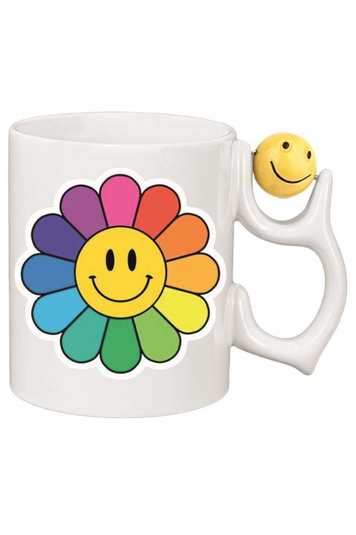 Kişiye Özel Rainbow Renkli Çiçek Kalp Kulplu Süblimasyon Kaliteli Baskılı Porselen Kupa Bardak Emoji Kulp