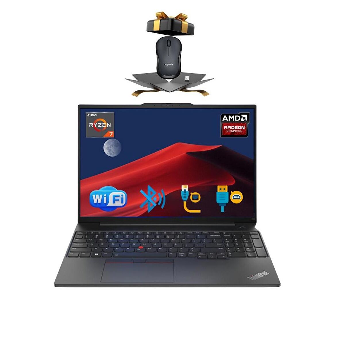 Lenovo Nb E16 Thınkpad 21JT0017TX ATL54 RYZEN7-7730U 16GB 256GB M.2 SSD 16 FDOS Notebook + MOUSE