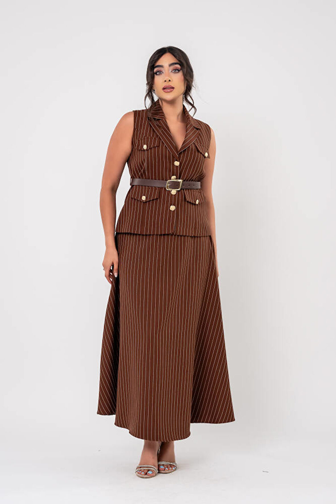 Cep Detaylı Düğme Aksesurlı Yelek Etek Takım TKM16065