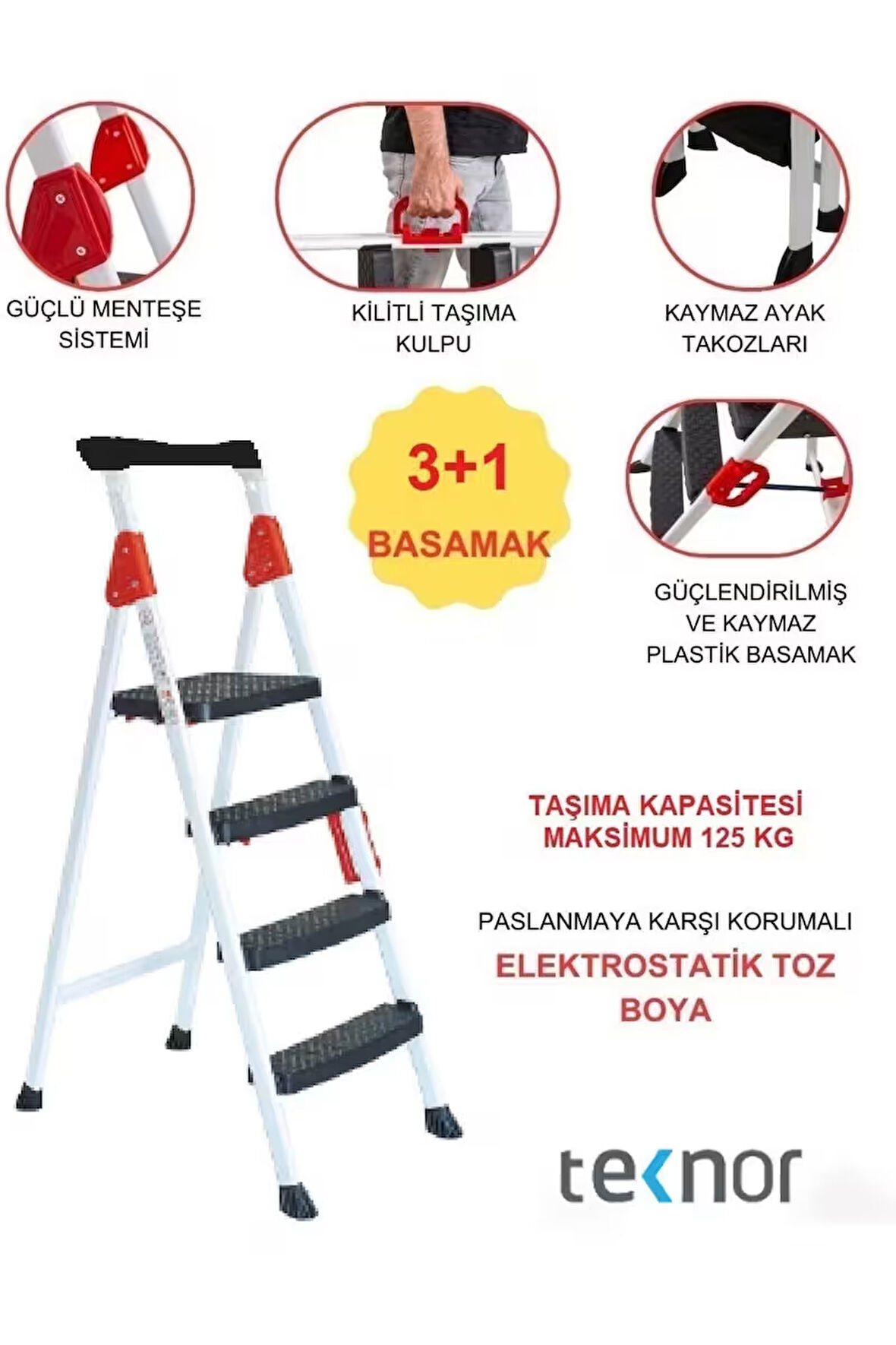 Extreme Plastik 3+1 Basamaklı Metal Merdiven