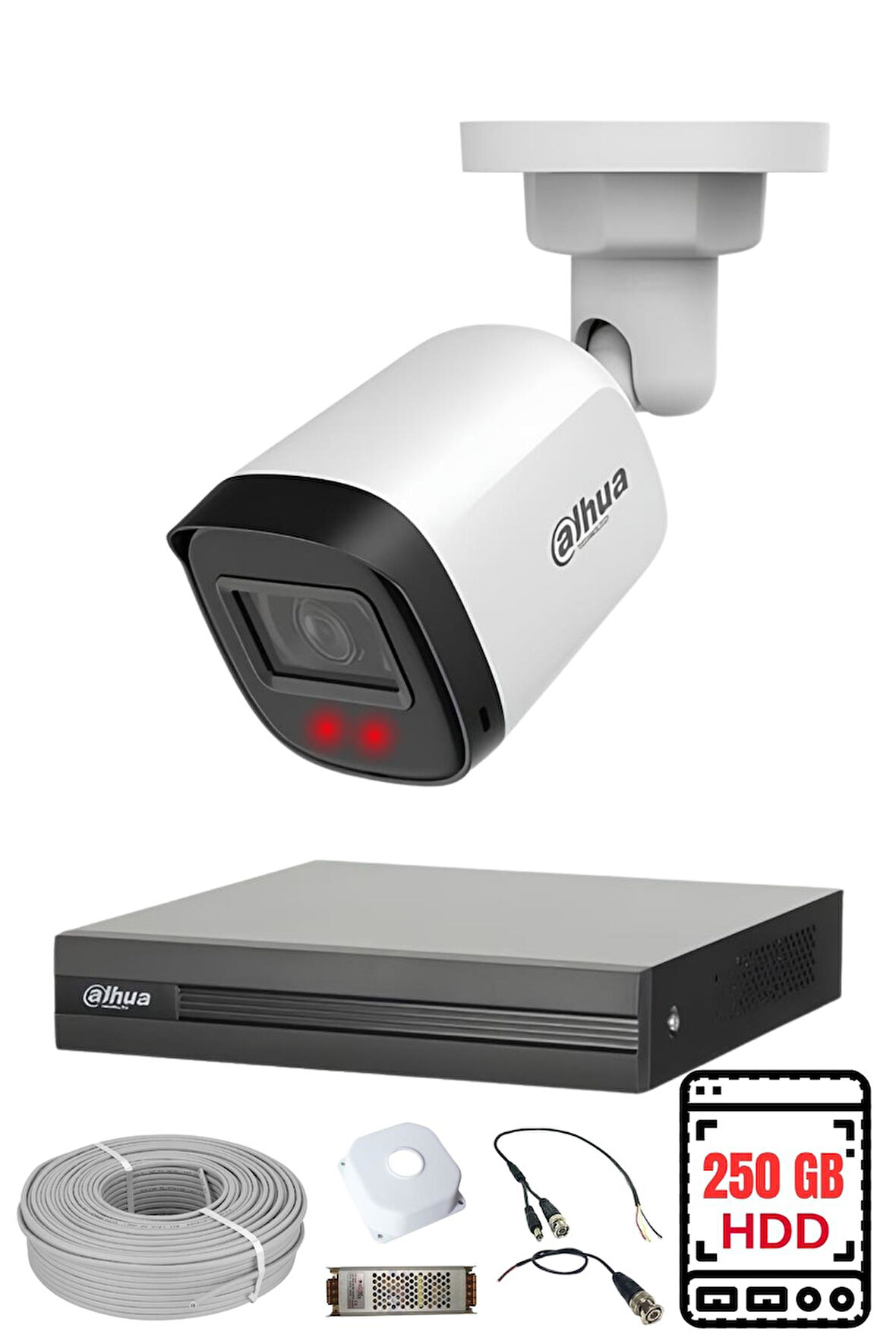 FURY DAHUA 1 Kameralı Gece Görüşlü Su Geçirmez FULL HD Güvenlik Kamerası Seti 250GB