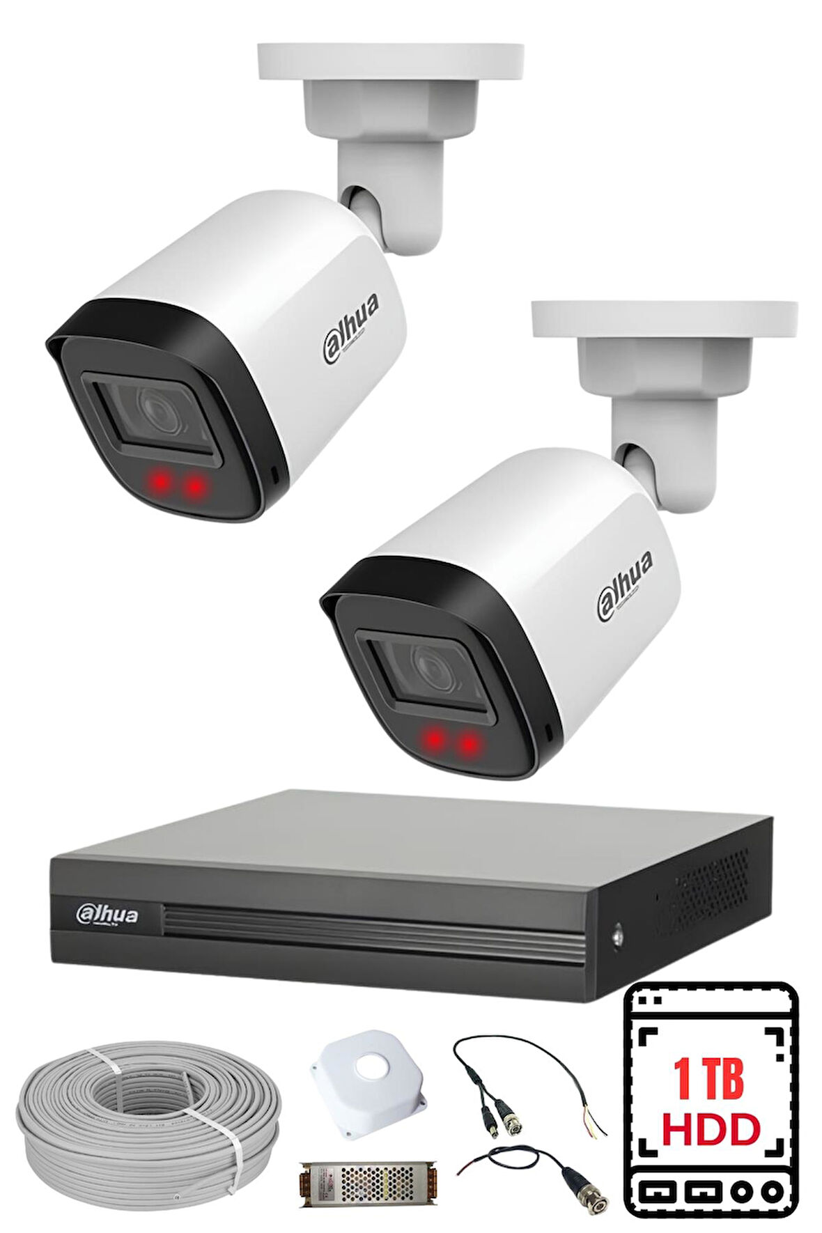 FURY DAHUA 2 Kameralı Gece Görüşlü Su Geçirmez FULL HD Güvenlik Kamerası Seti 1TB