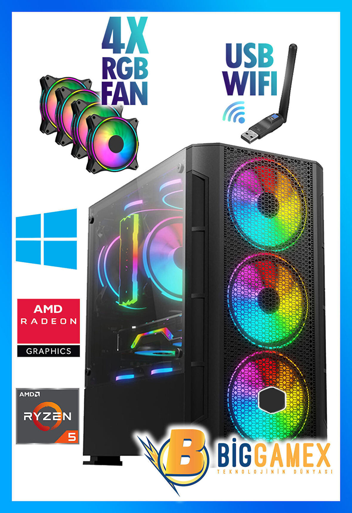 BigGameX CK59 RYZEN 5 5500 32gb RAM 1tb NVME M.2 SSD RX580 8gb MASAÜSTÜ OYUNCU BİLGİSAYARI