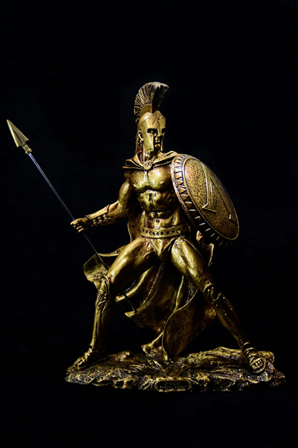 Yunan Savaşçı Spartalı Leonidas Büyük Boy Gold Altın Heykel Biblo