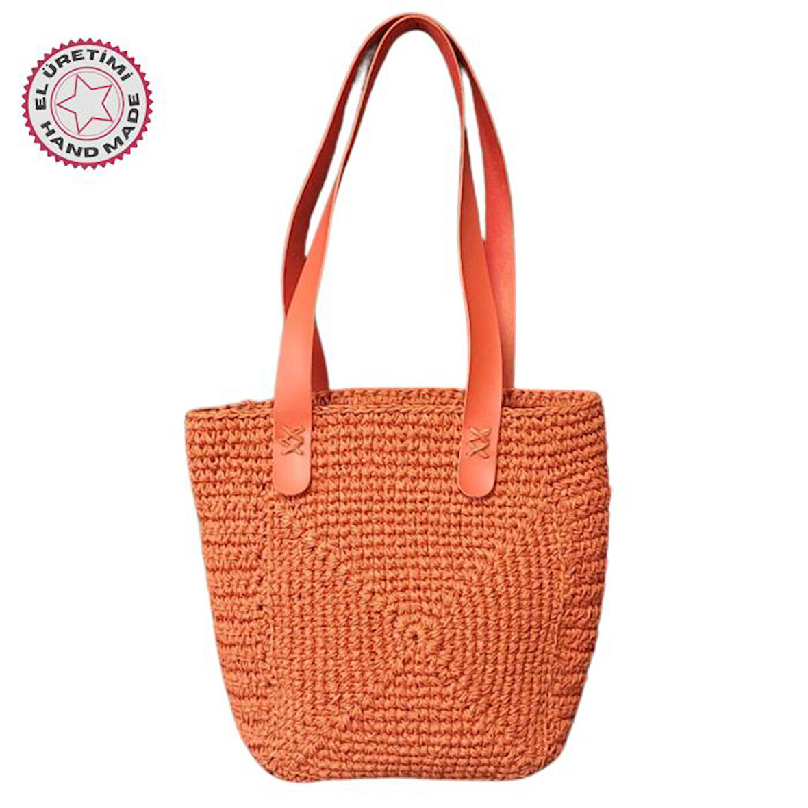 Uretti - Necla 4345 9072 El Örgüsü Kağıt İp Omuz Çantası - Turuncu