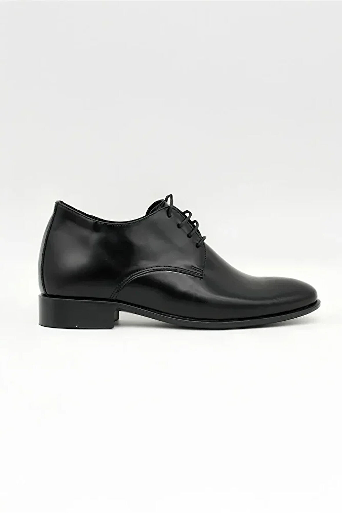 Alfa %100 Deri Siyah Damatlık Erkek Ayakkabı 7 Cm Gizli Topuklu Boy Uzatan (EL YAPIMI)