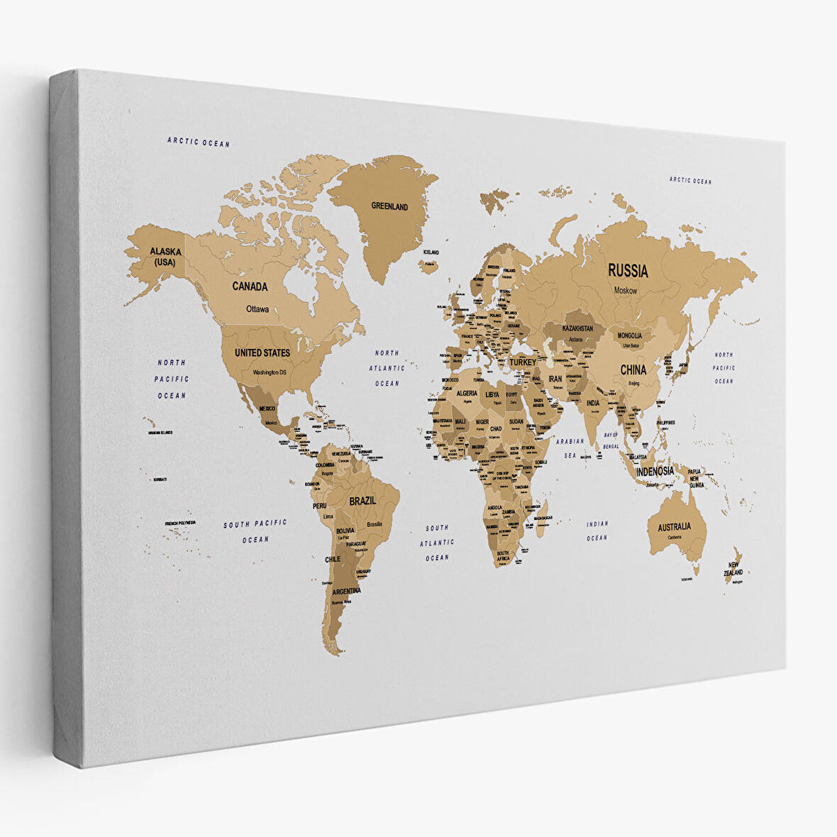 Harita Sepeti Dünya Haritası Dekoratif Kanvas Tablo Ülke ve Başkentli 1549