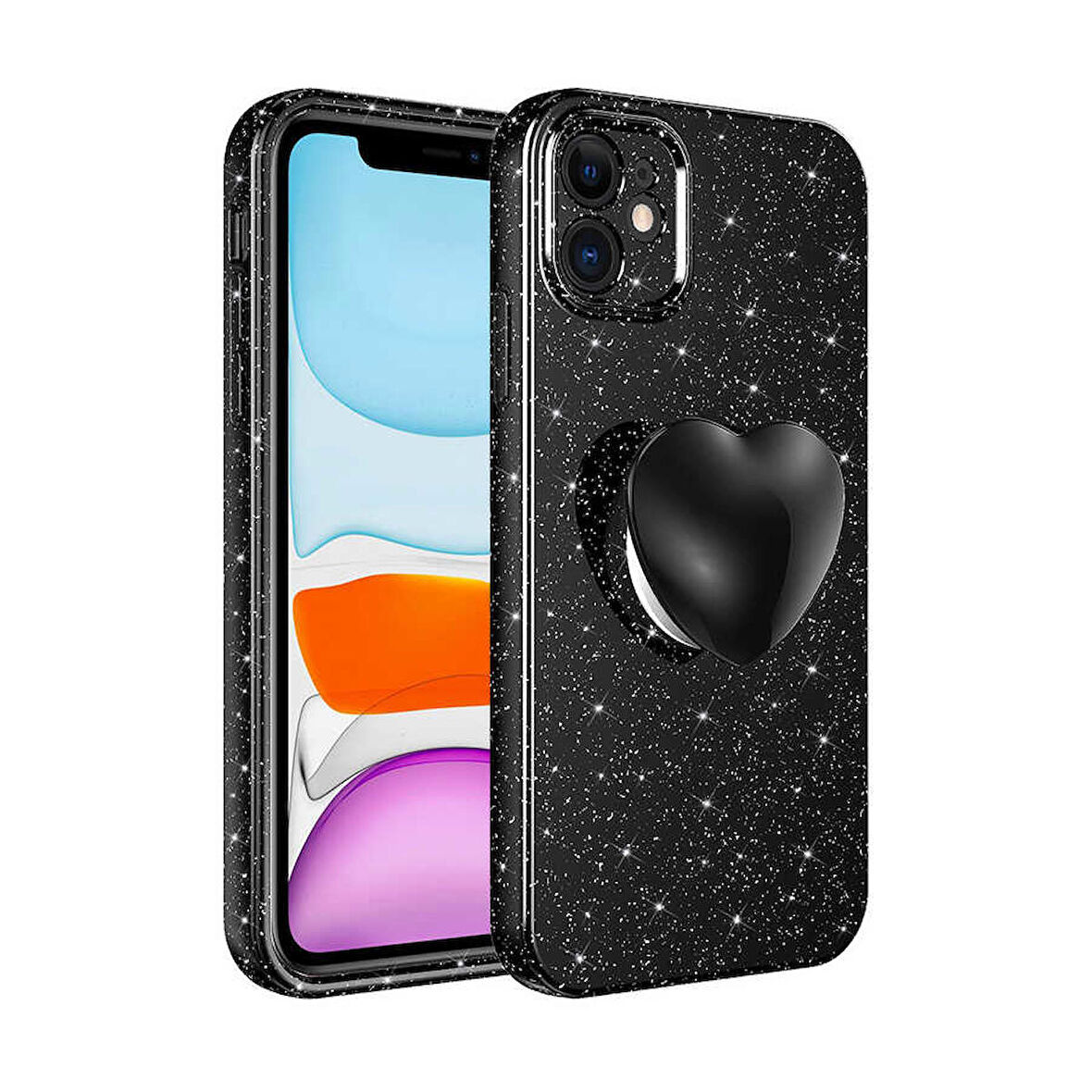Smcase iPhone 11 Kılıf Kamera Korumalı Simli Glitter Soketli Koton Kapak