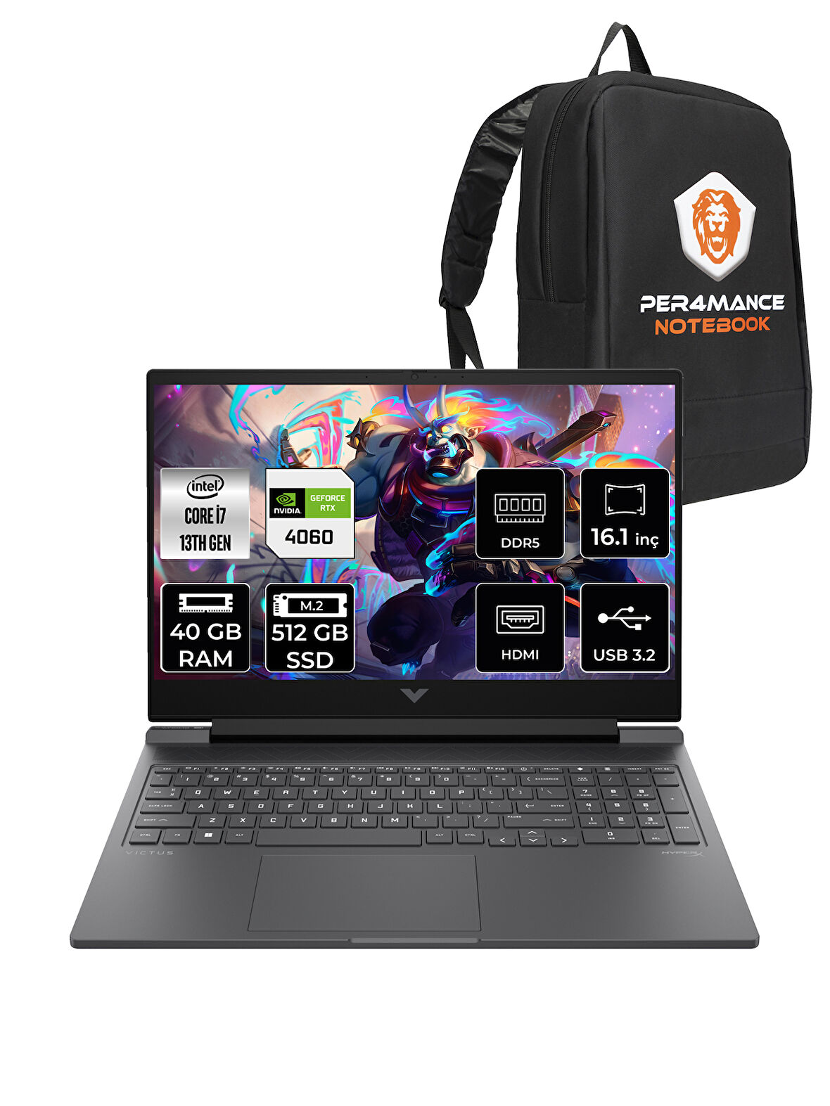 HP VİCTUS 16 i7-13700H 40GB 512GB SSD RTX4060/8GB 144HZ 16.1'' FHD FDOS 8B5Y3EA & PER4 ÇANTA