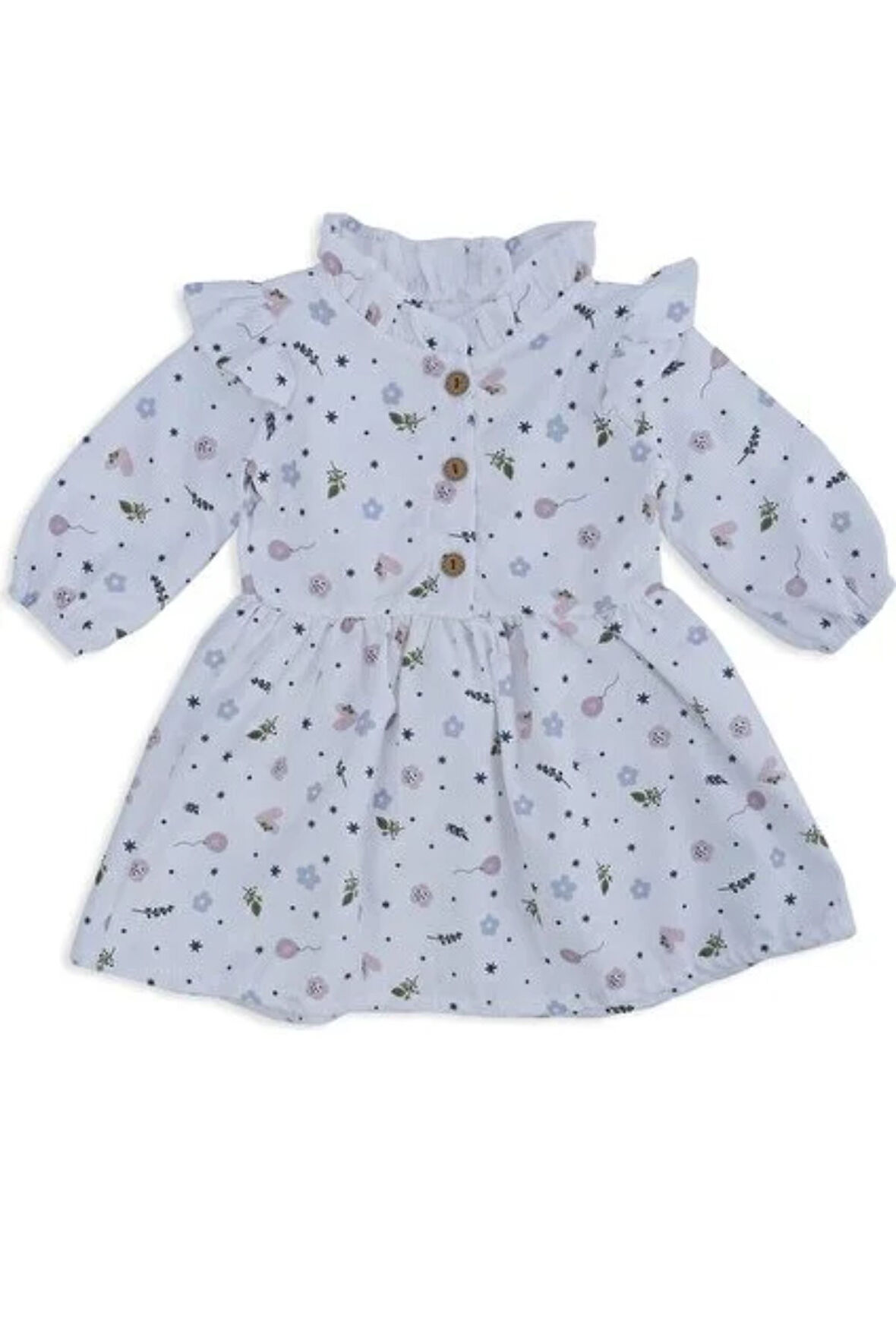 Çiçekli Mevsimlik Uzun Kol Kız Çocuk Elbise