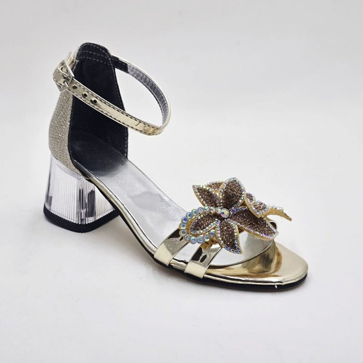 Altın Rengi Parıltı Çiçeği Kız Çocuk Abiye Ayakkabı