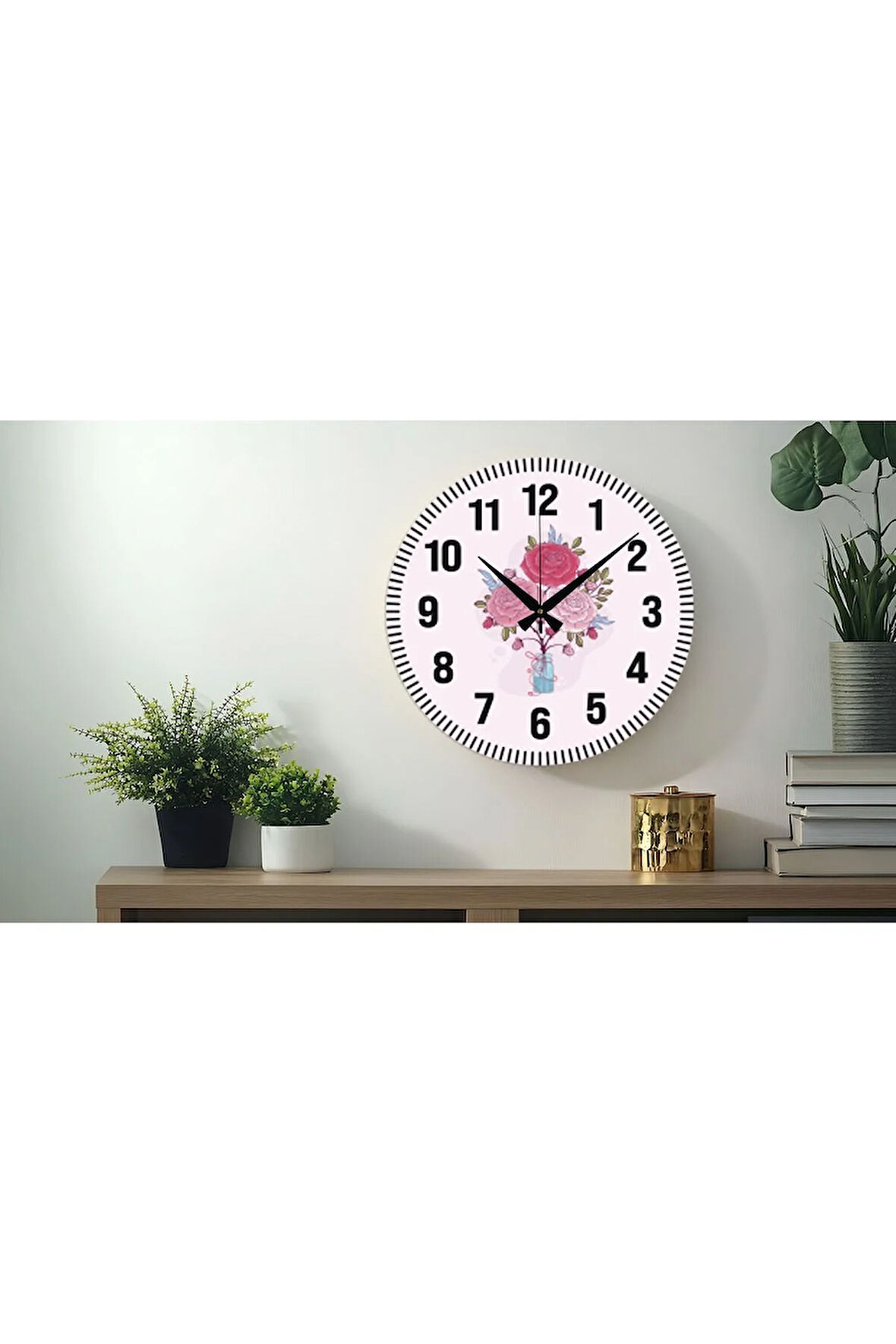 y Dekoratif Türkçe Rakamlı UV Baskılı Duvar Saati (Sessiz) Akar Mekanizma Metal Akrep Yelkovan